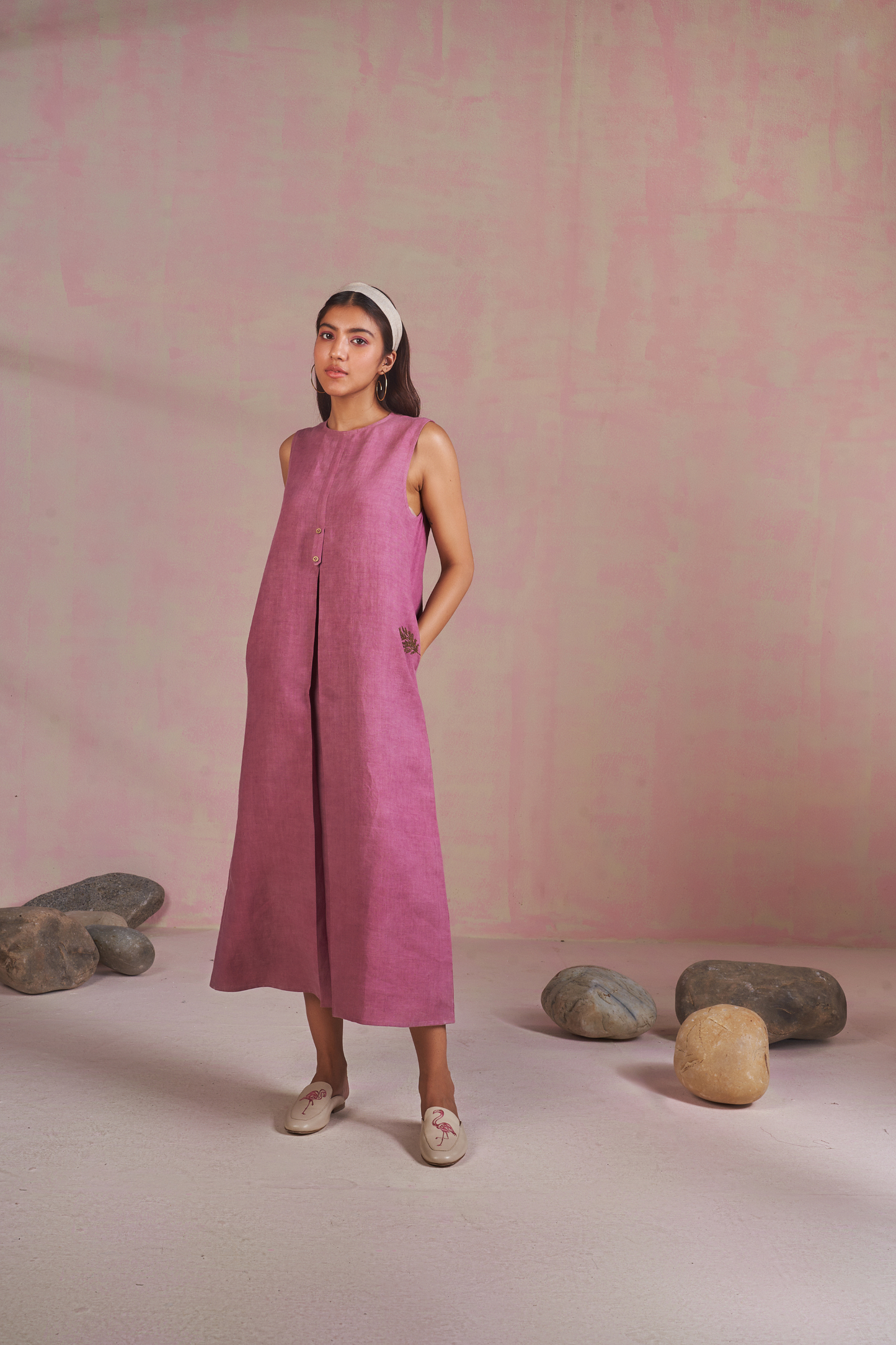 Pink Coral naturally dyed hemp maxi dress