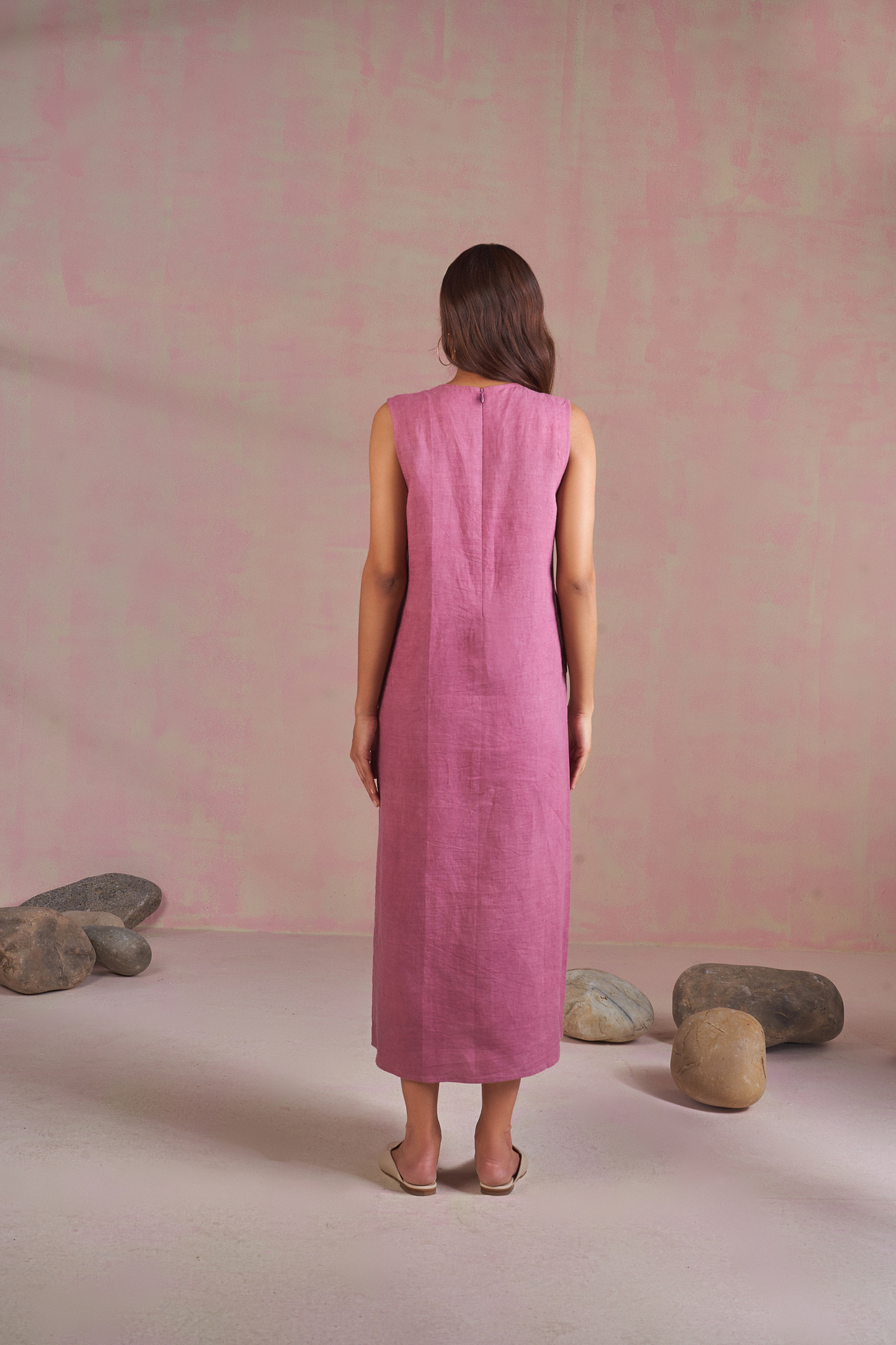 Pink Coral naturally dyed hemp maxi dress