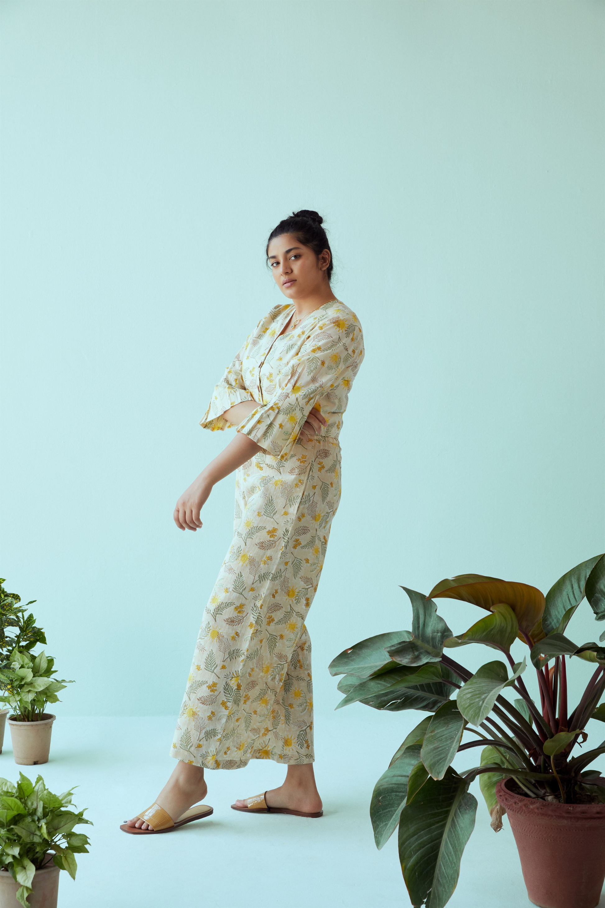 Sunny Palm handwoven organic cotton trousers