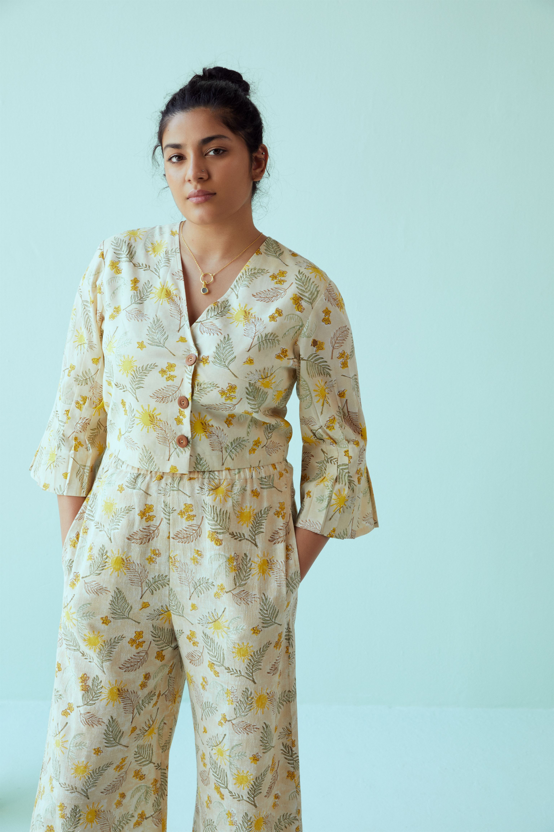 Sunny Palm handwoven organic cotton trousers