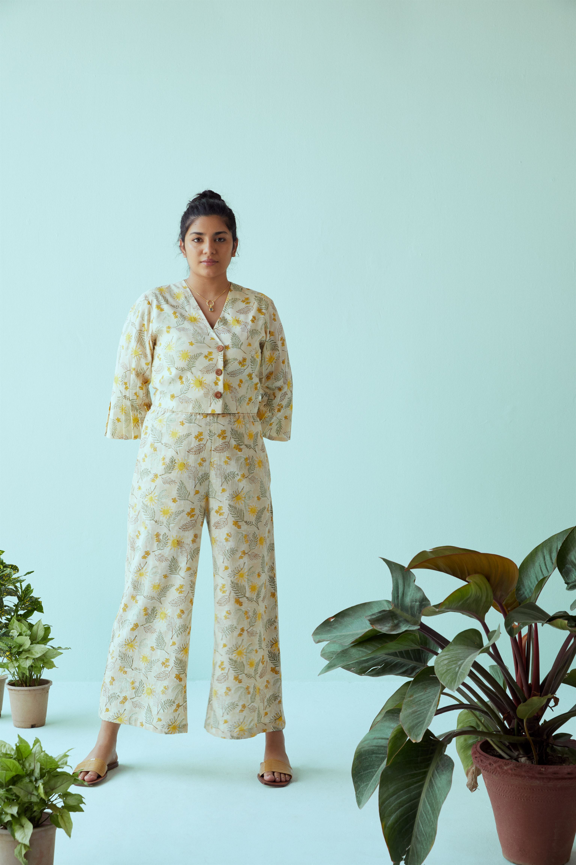 sunny palm handwoven organic cotton full length trousers