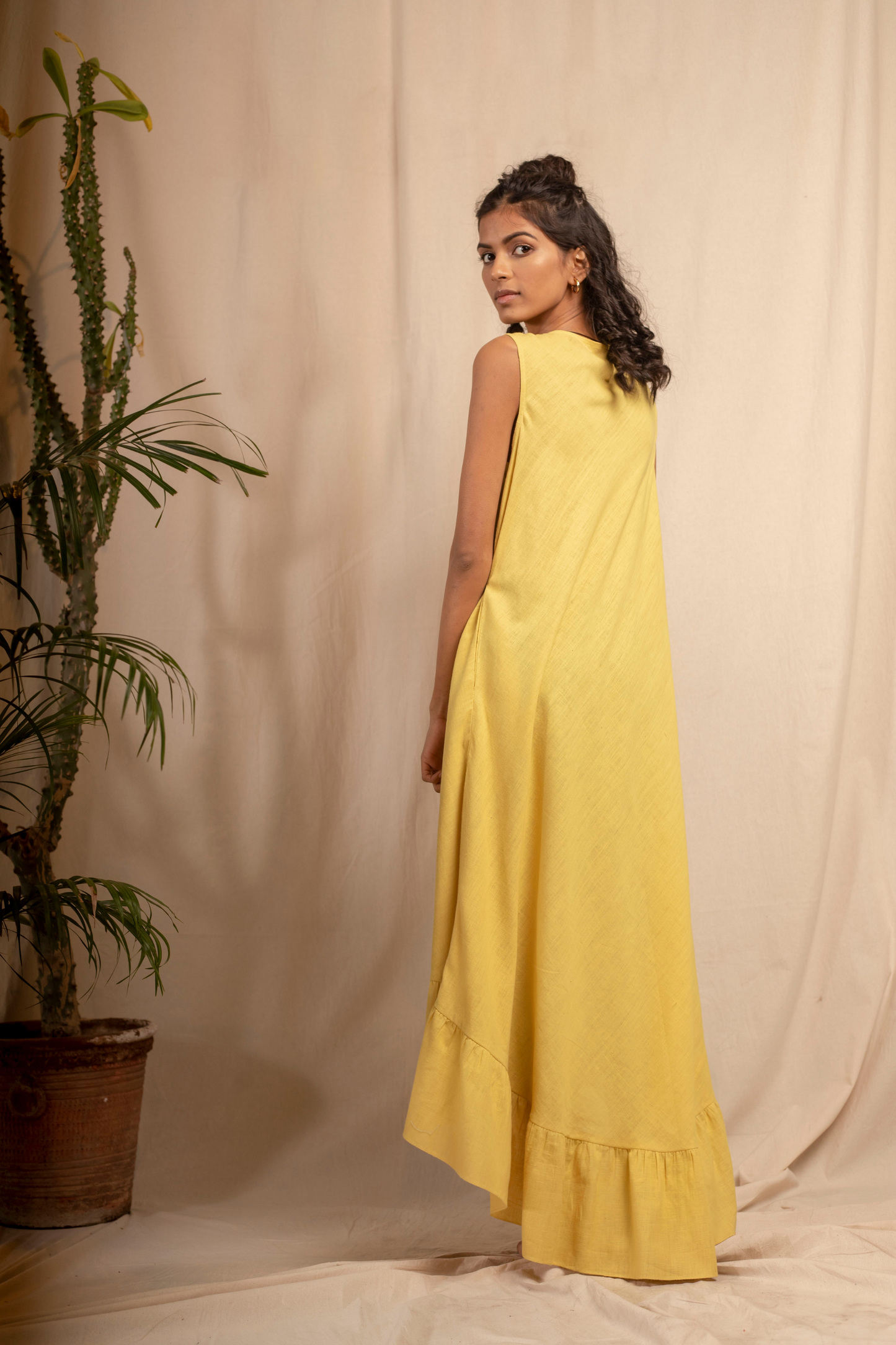 Sui | AMARANTA hand-embroidered, herbally-dyed handwoven organic cotton asymmetrical maxi dress from Granita Summer Collection 2019