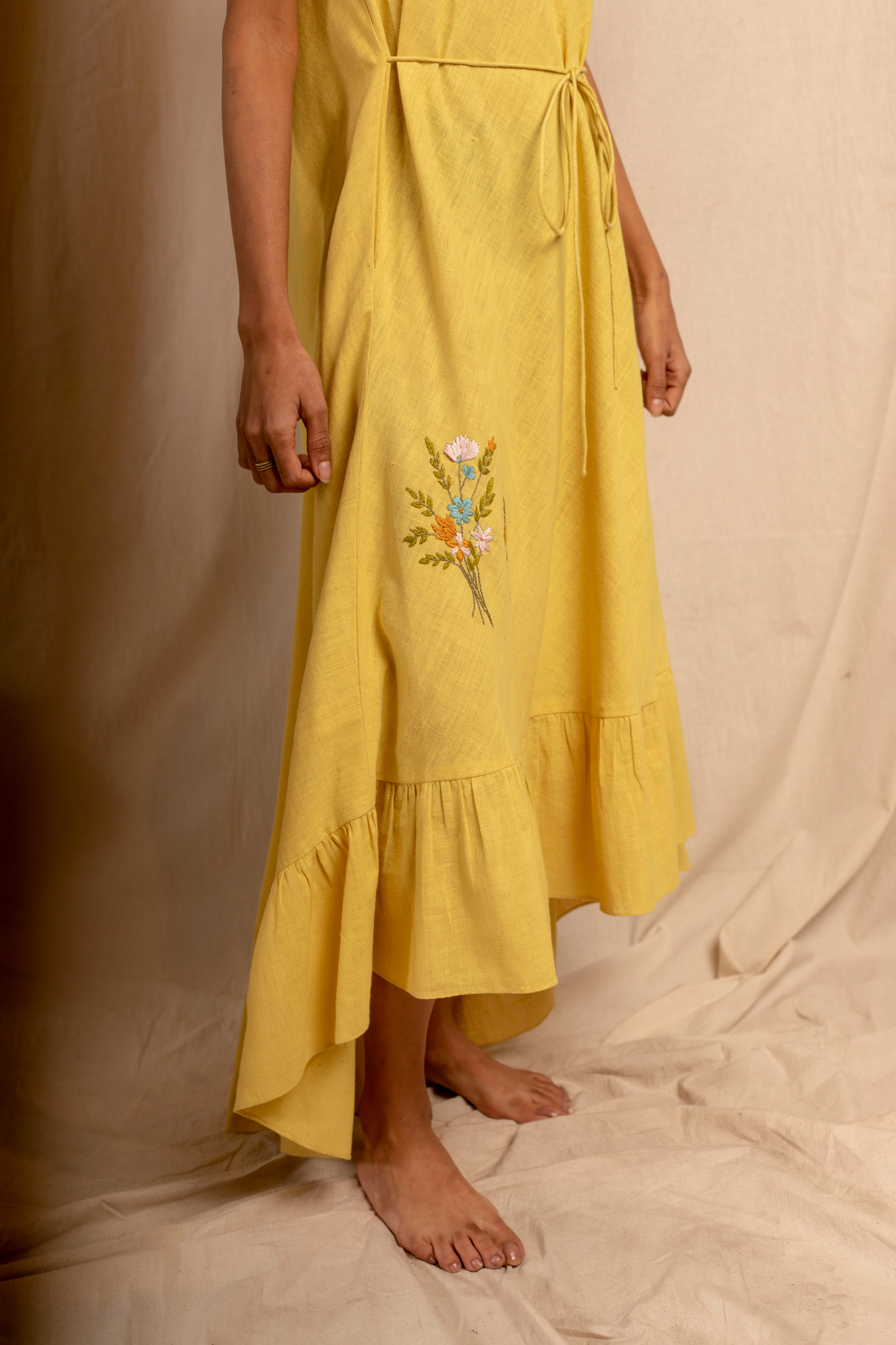 Sui | AMARANTA hand-embroidered, herbally-dyed handwoven organic cotton asymmetrical maxi dress from Granita Summer Collection 2019