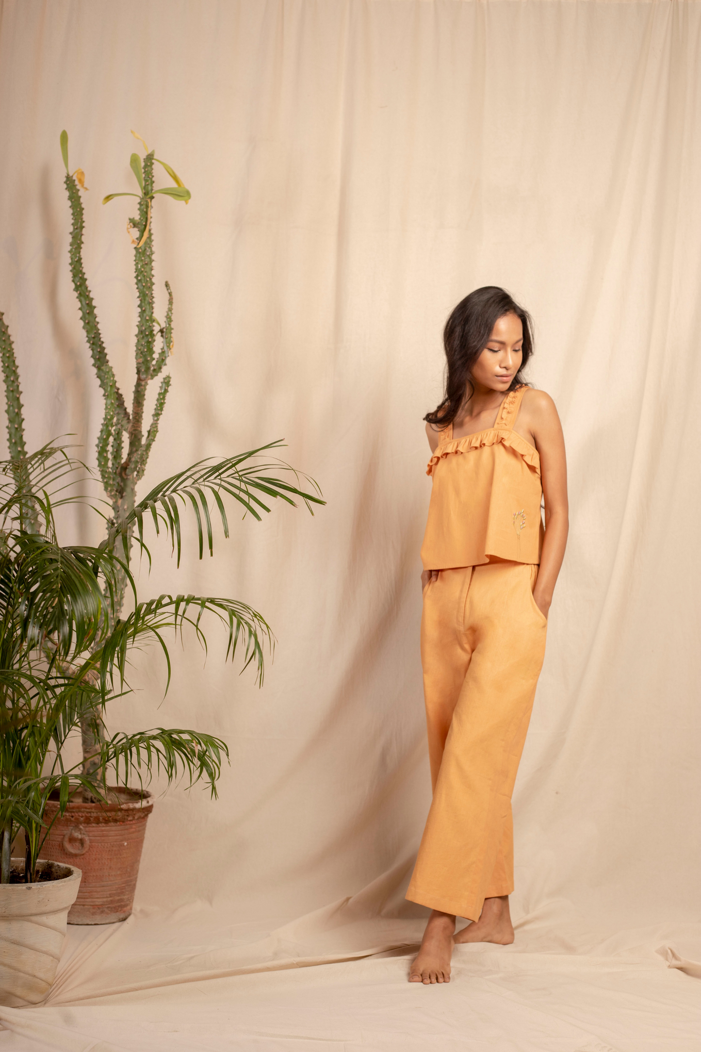 arancia ruffle strap top