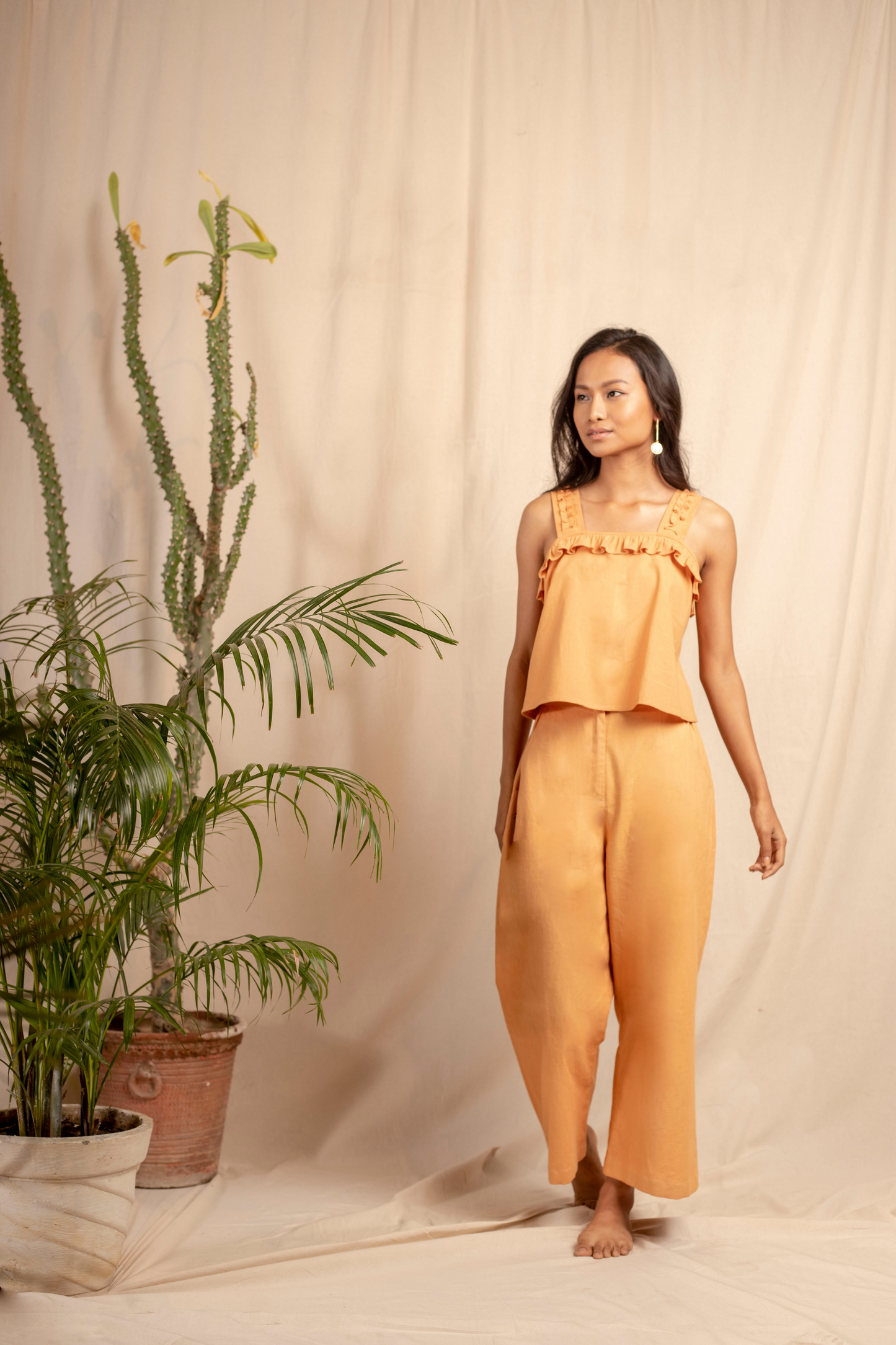 Sui | ARANCIA embroidered, herbal-dyed recycled fabric crop top with ruffle details from Granita Summer Collection 2019