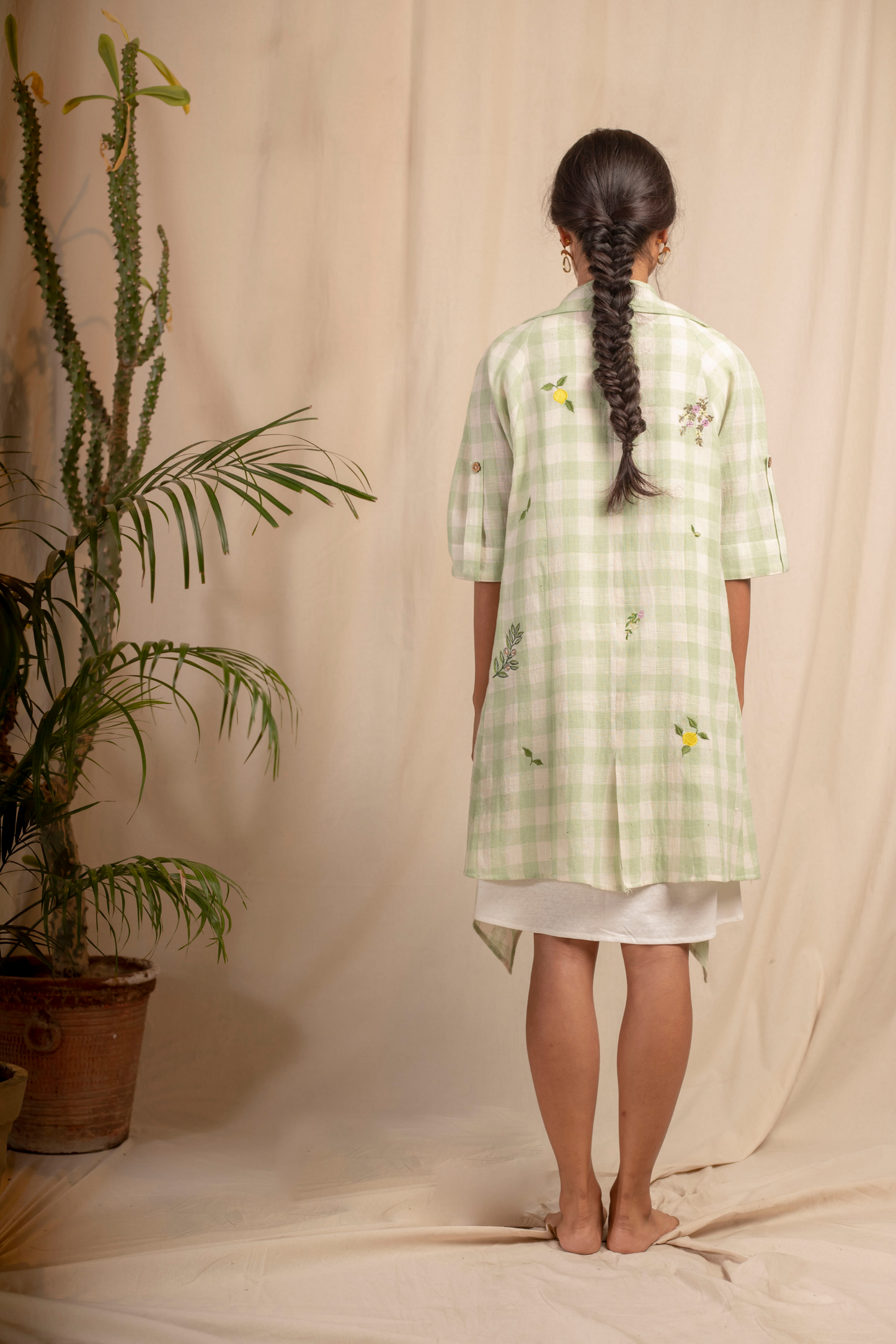 Sui | BIG SUR (GRANITA EDITION) embroidered, handwoven organic cotton checked gilet from Granita Summer Collection 2019