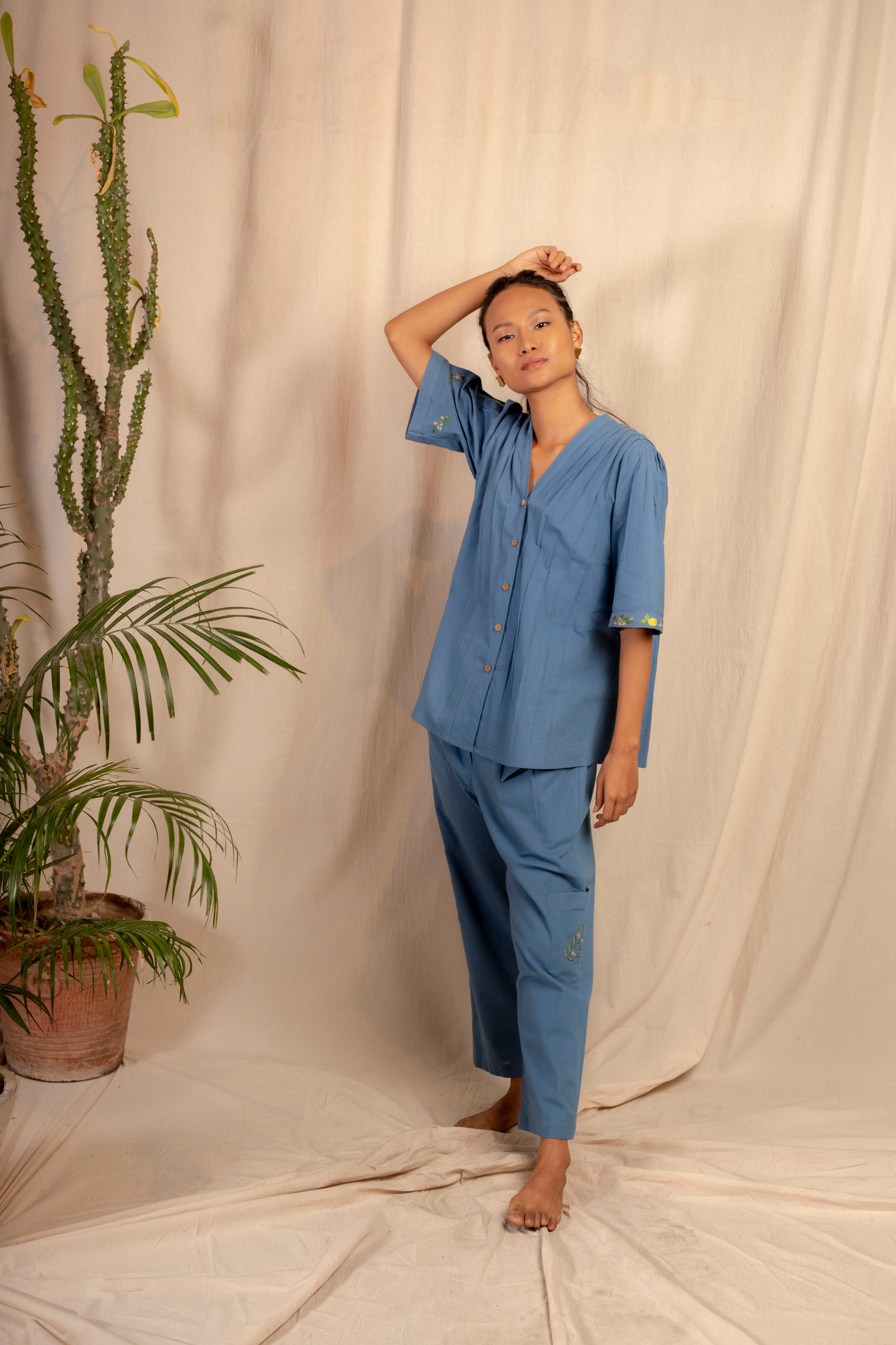 Sui | DALLA RIVA embroidered, herbal-dyed recycled fabric belted top from Granita Summer Collection 2019