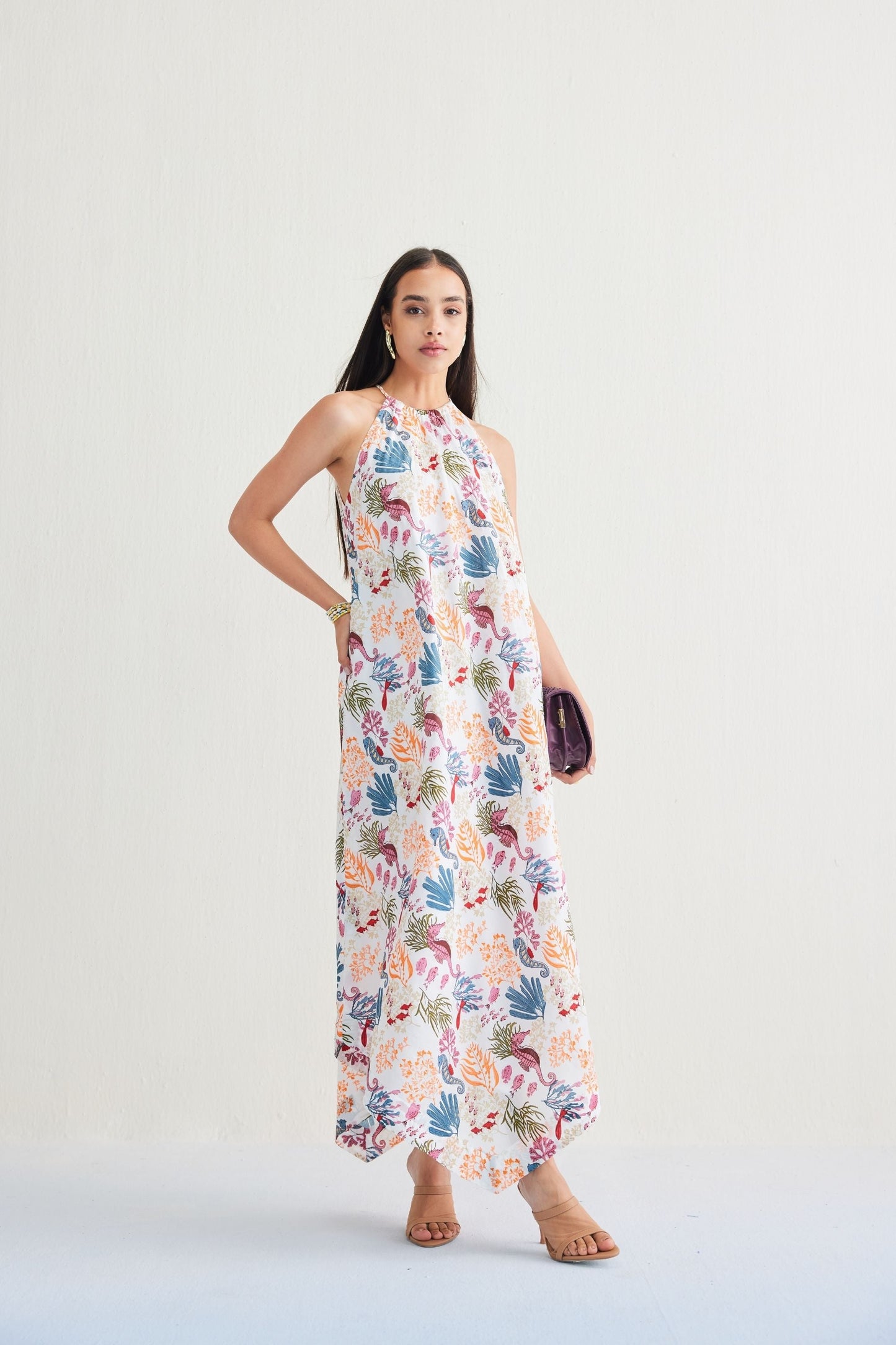 Deep Sea Lyocell Halter Maxi Dress