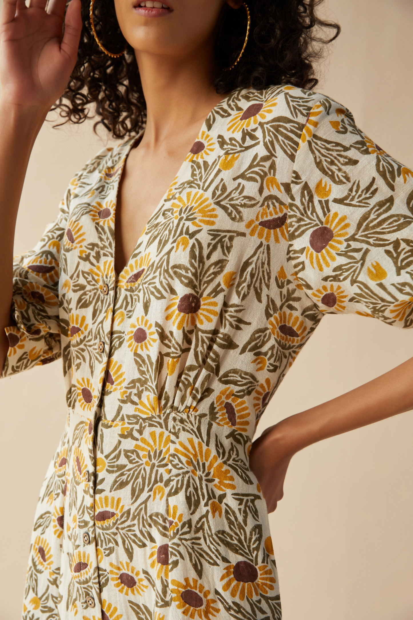 Field of Sunflowers handwoven organic cotton maxi dress