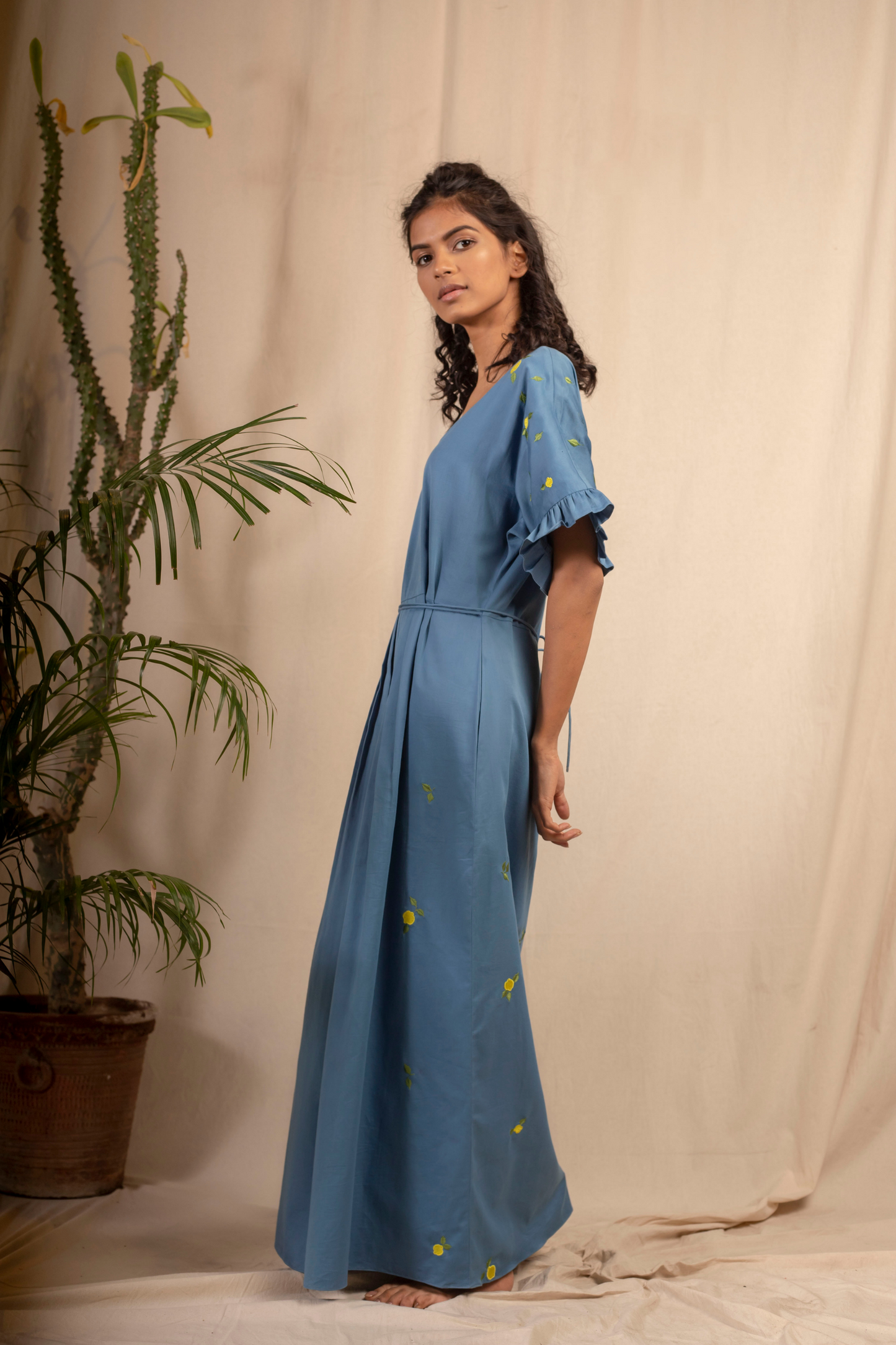 Sui | LEMON SKIES embroidered, herbal-dyed organic cotton maxi dress from Granita Summer Collection 2019