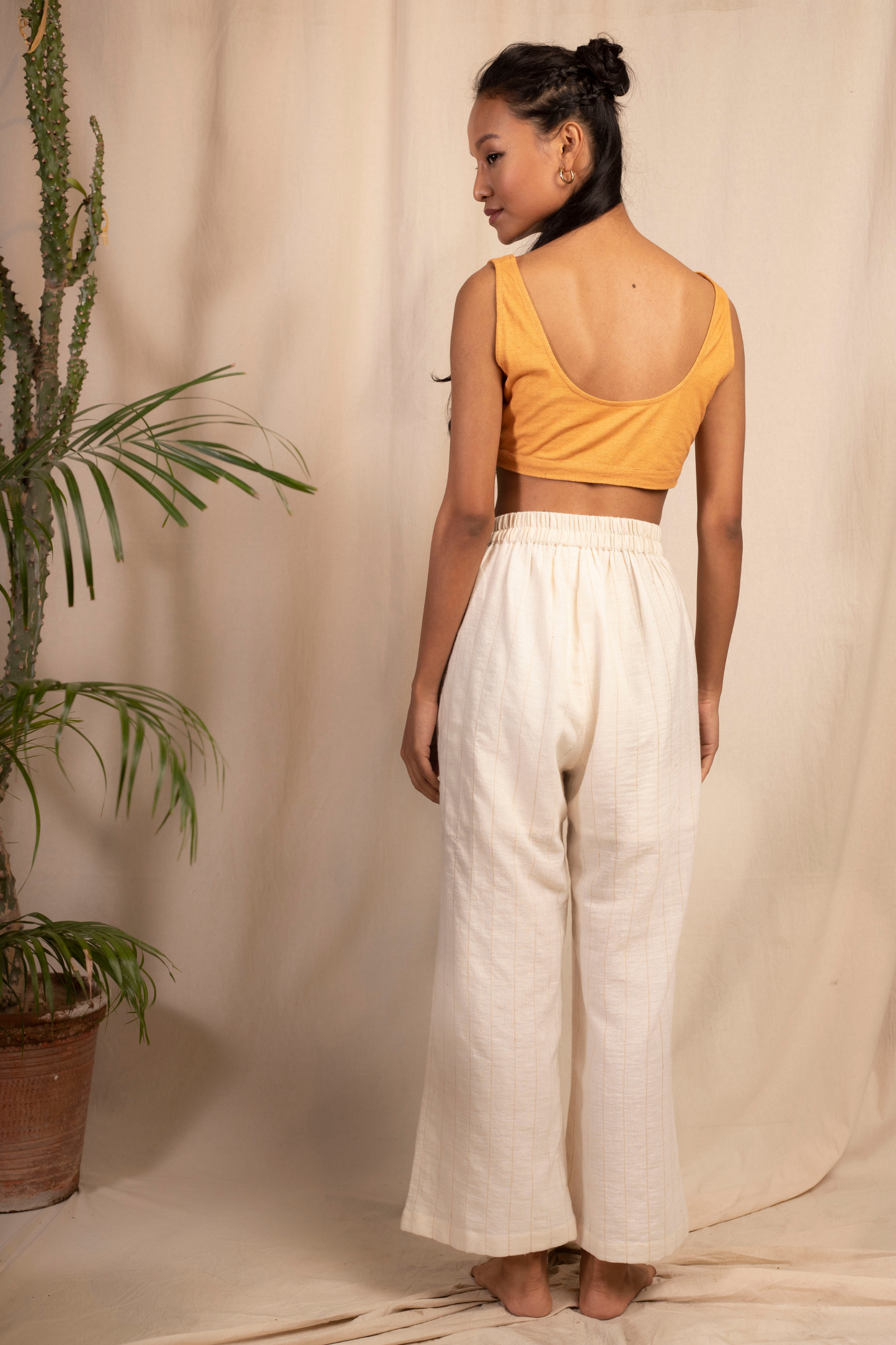 Sui | MARIA naturally dyed handwoven organic cotton trousers with hand-embroidered waist-belt from Granita Summer Collection 2019