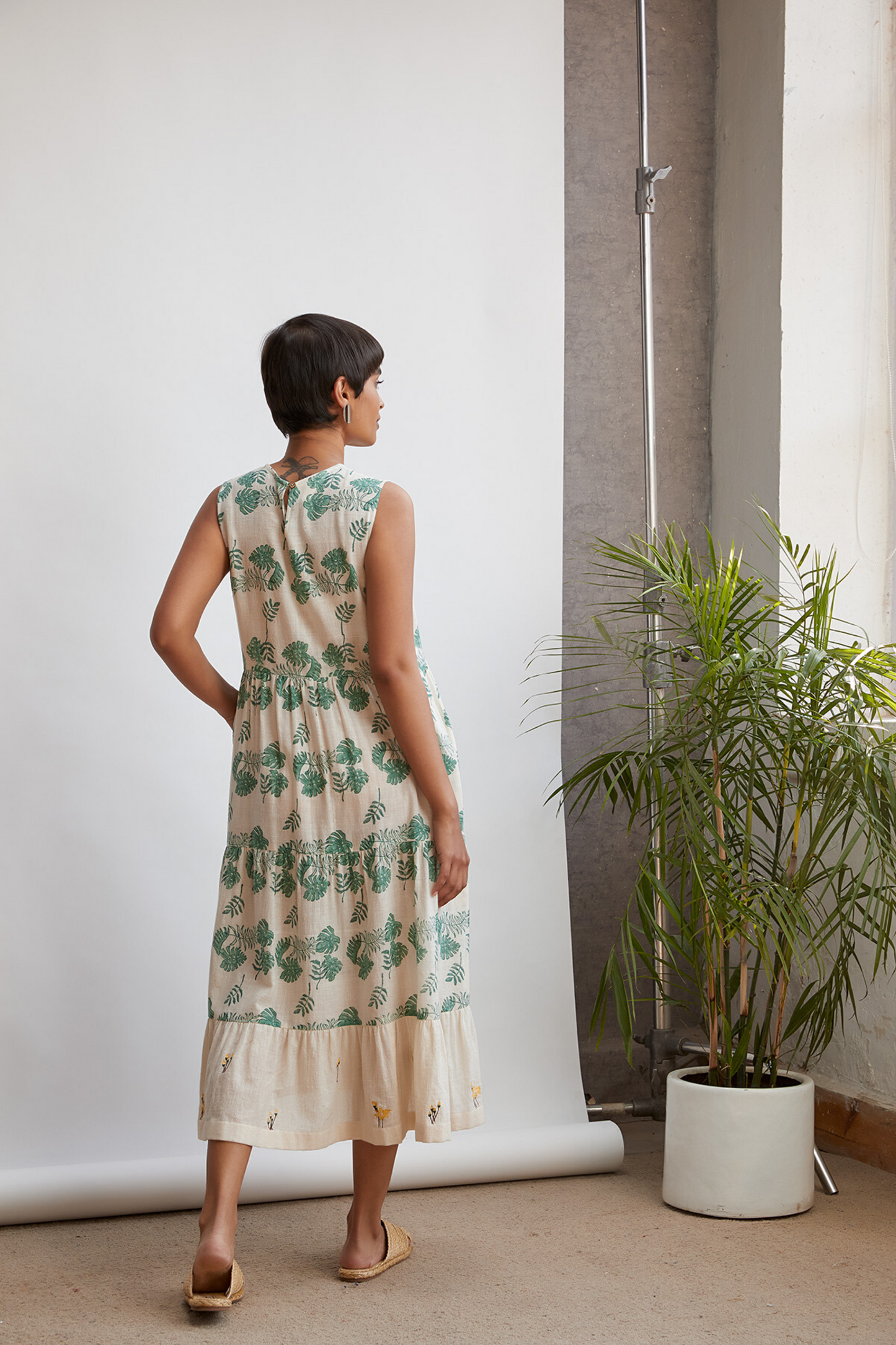 Monstera Maxi handwoven organic cotton dress