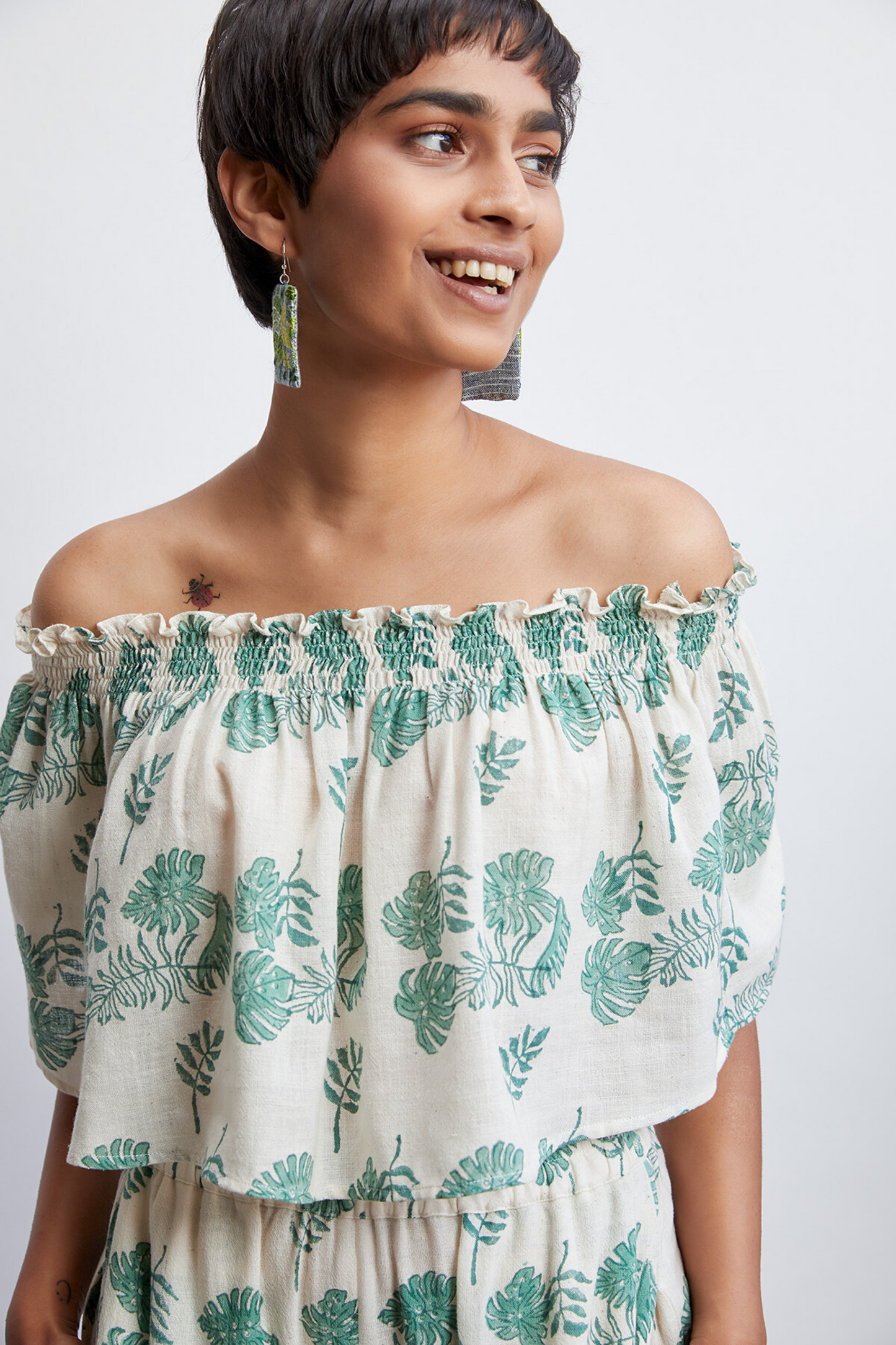 monstera me not handwoven organic cotton offshoulder tube top