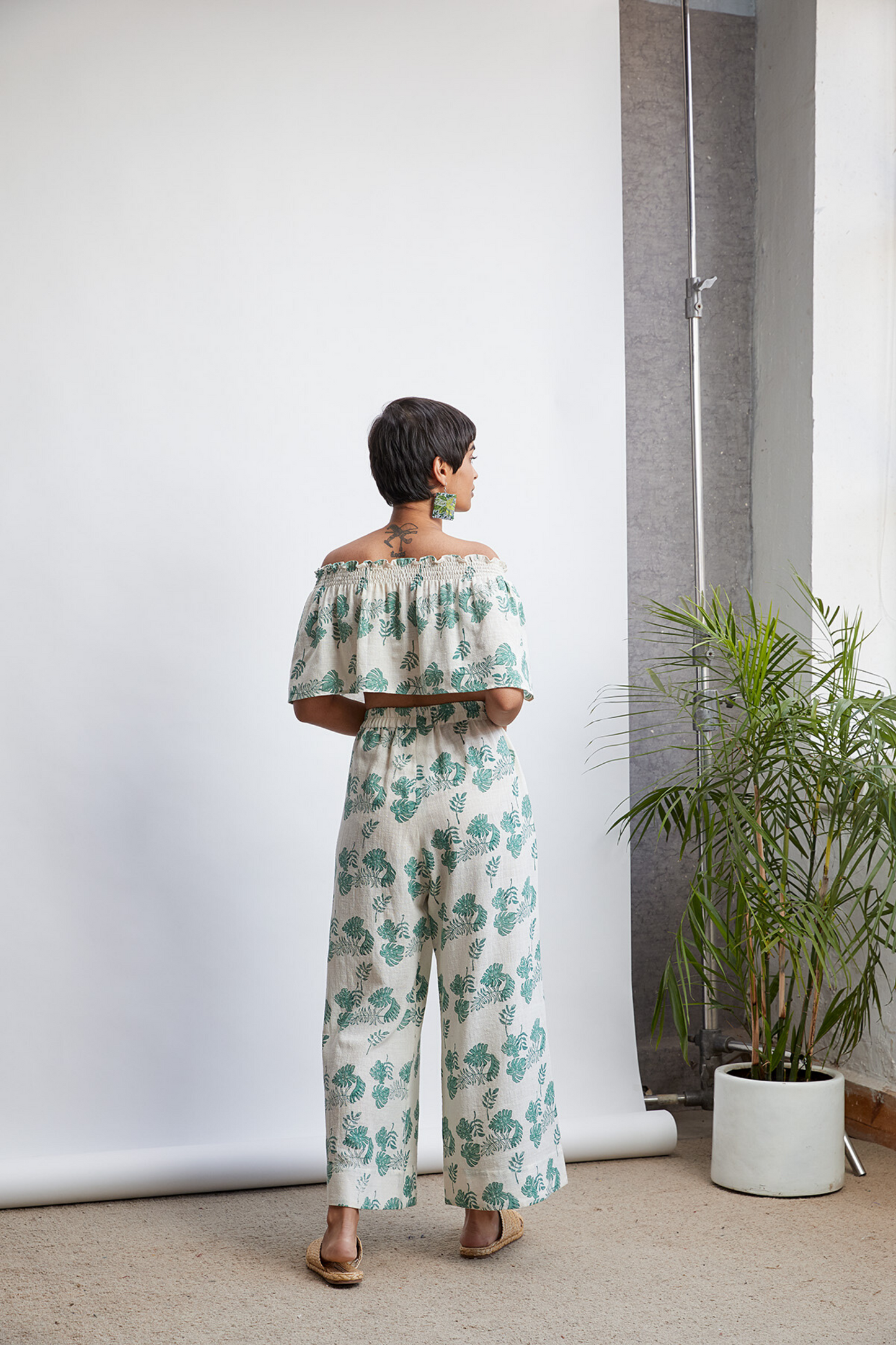 Monstera Me Not handwoven organic cotton trousers