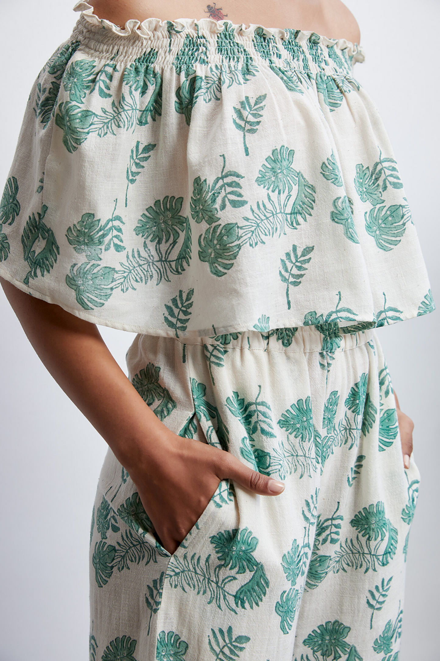Monstera Me Not handwoven organic cotton trousers
