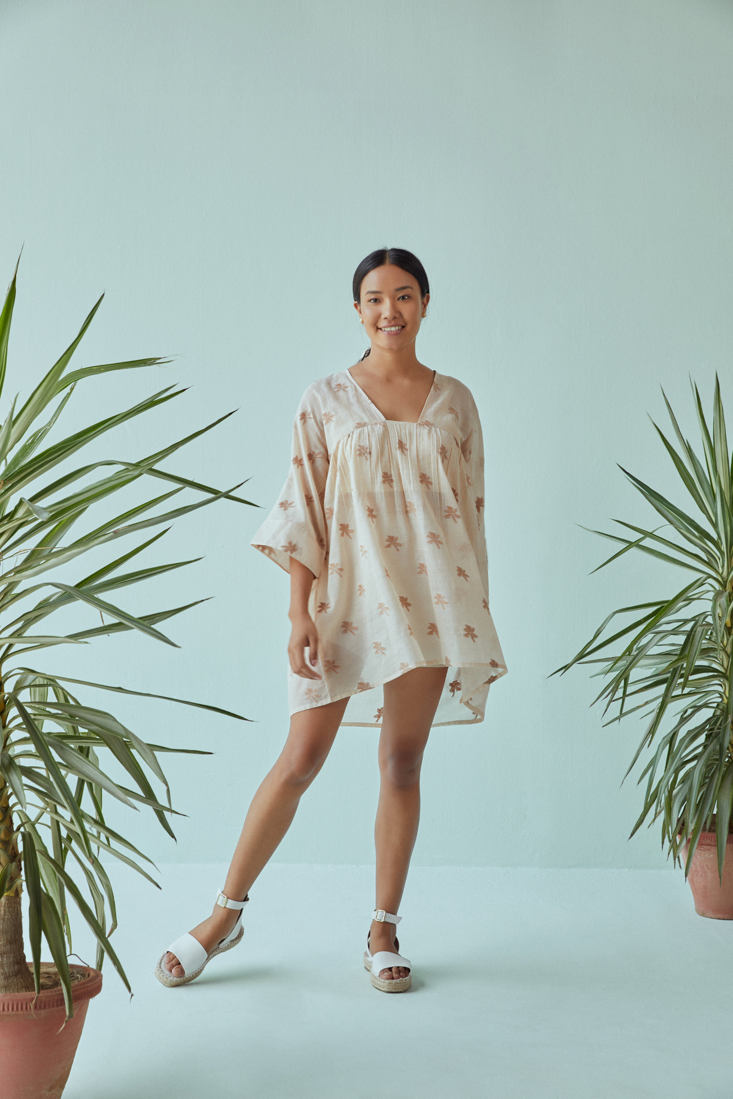 Nostalgic Palm jamdani kaftan dress
