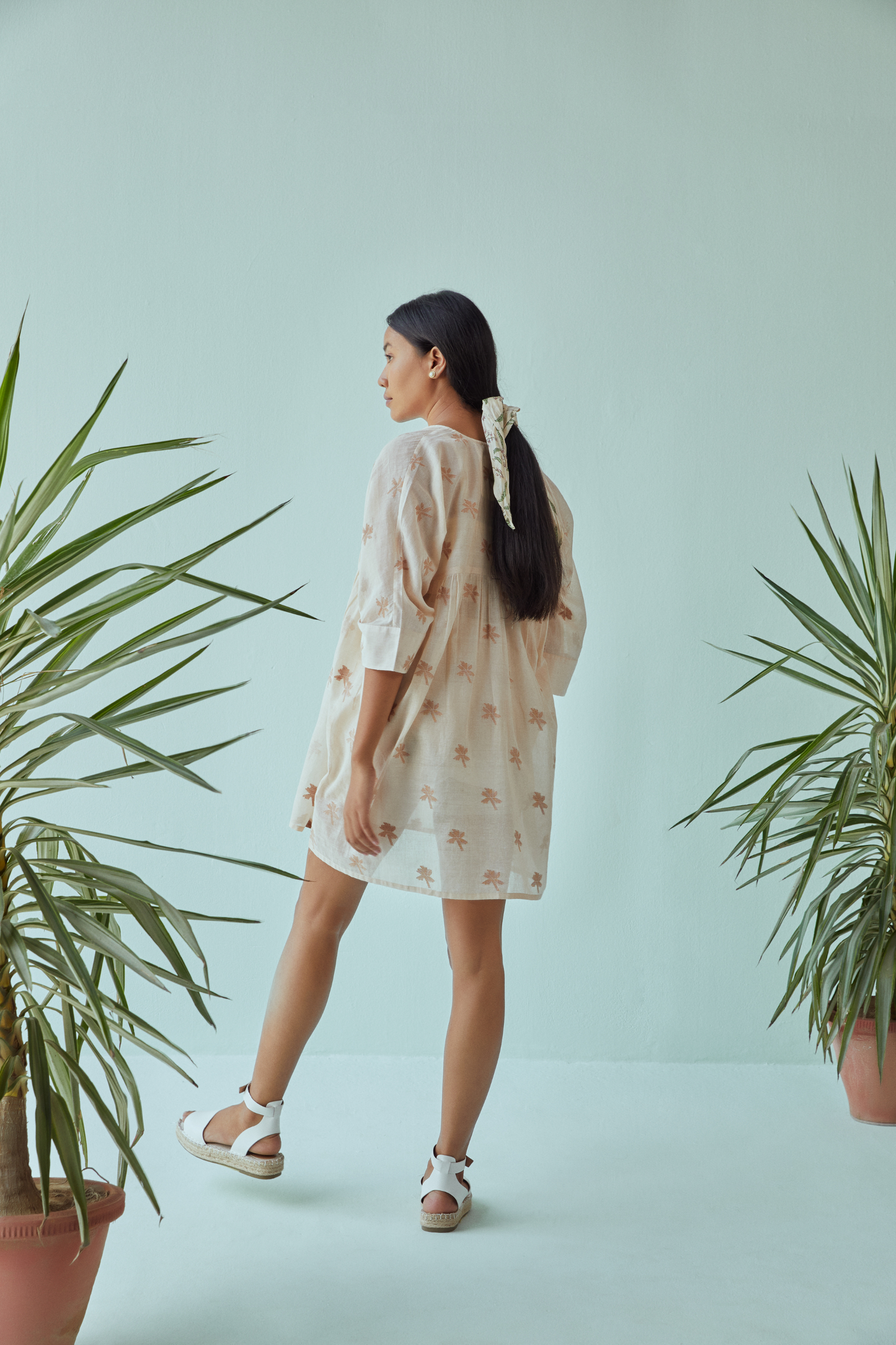 Nostalgic Palm jamdani kaftan dress