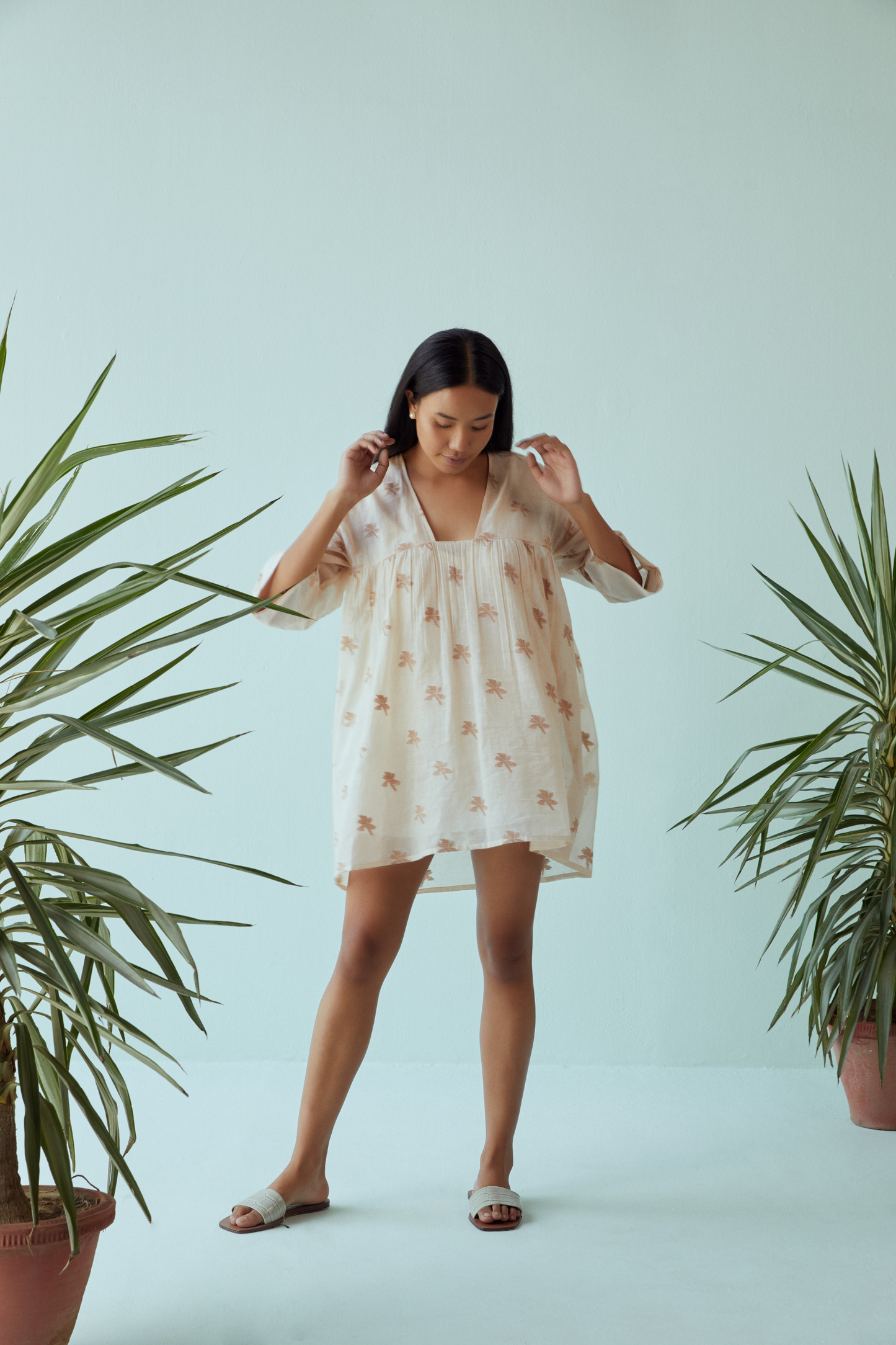 Nostalgic Palm jamdani kaftan dress
