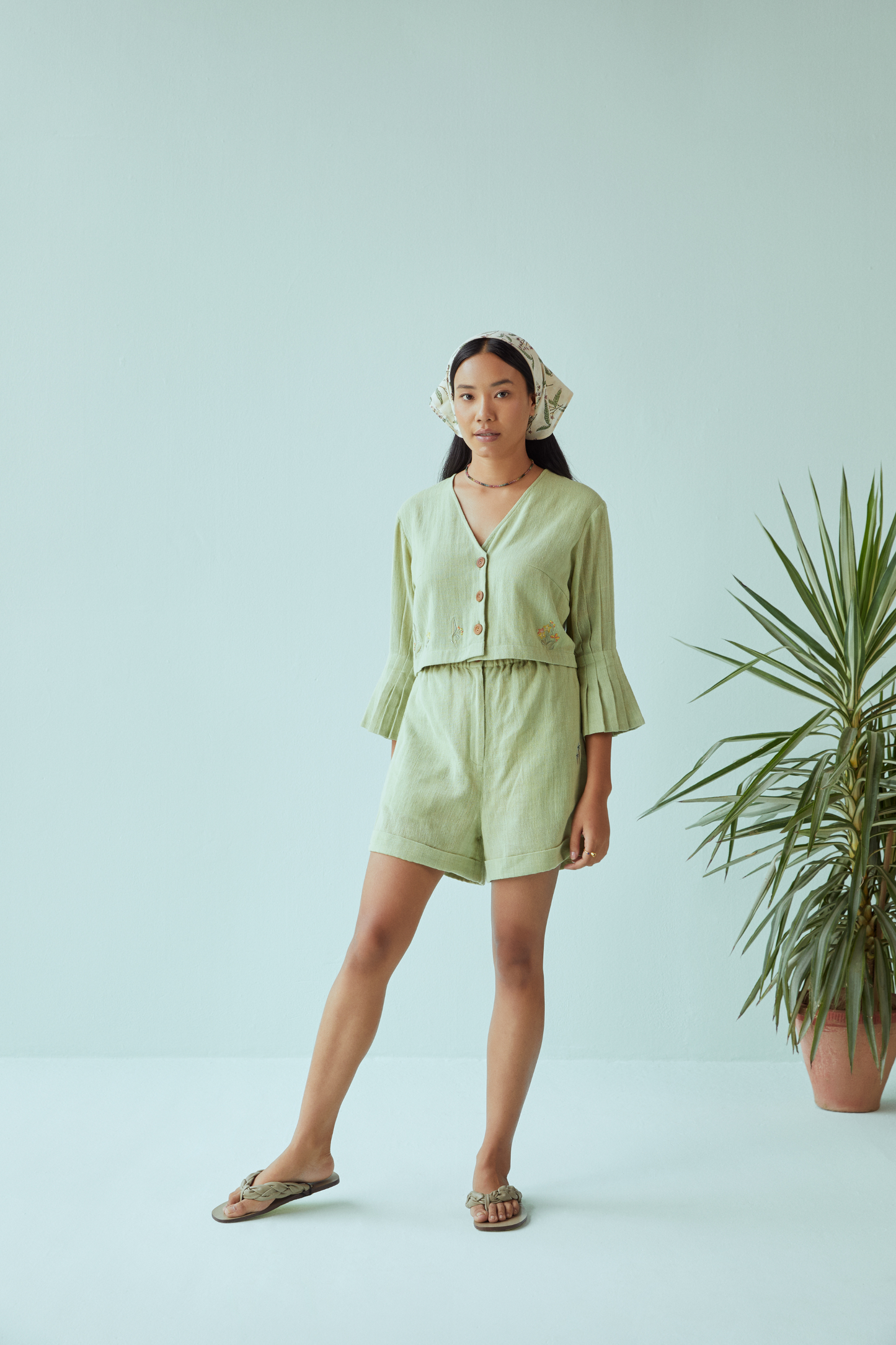 Sea Greens handspun handwoven organic cotton shorts