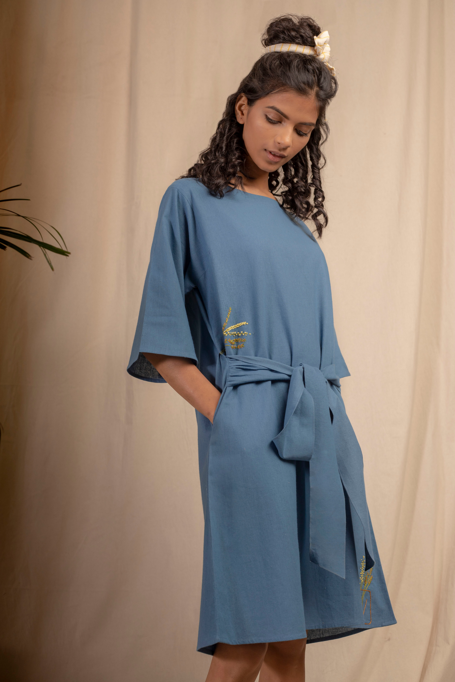 Sui | SEAS THE DAY hand-embroidered, herbal-dyed recycled fabric belted shift dress from Granita Summer Collection 2019