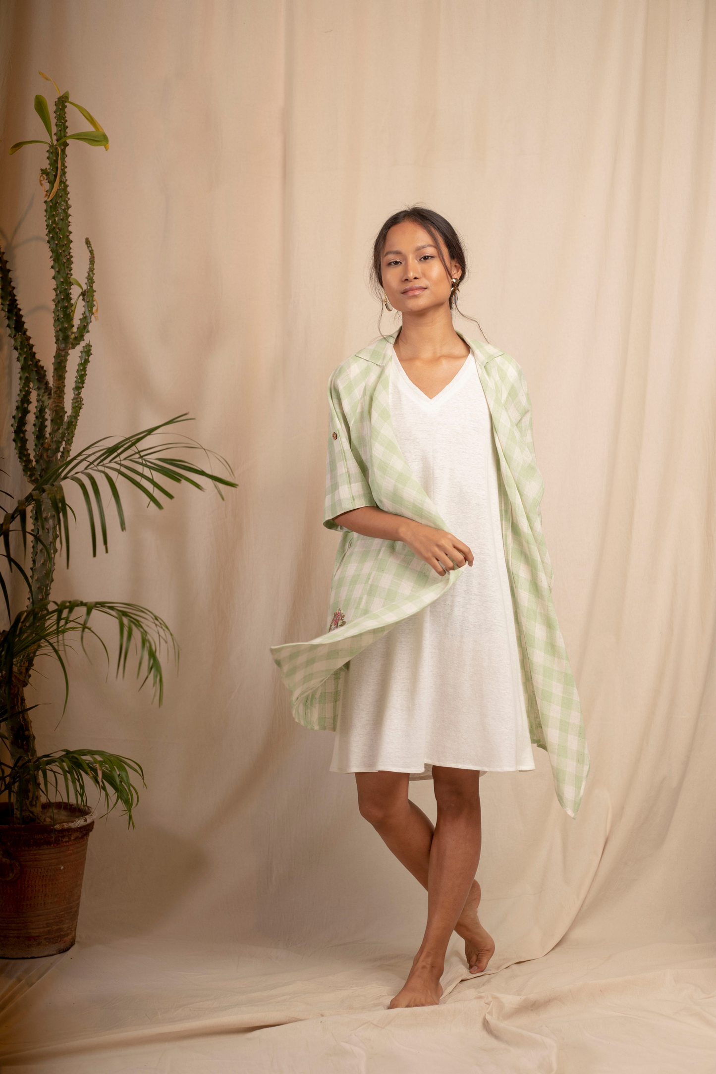 summer white hemp knit dress