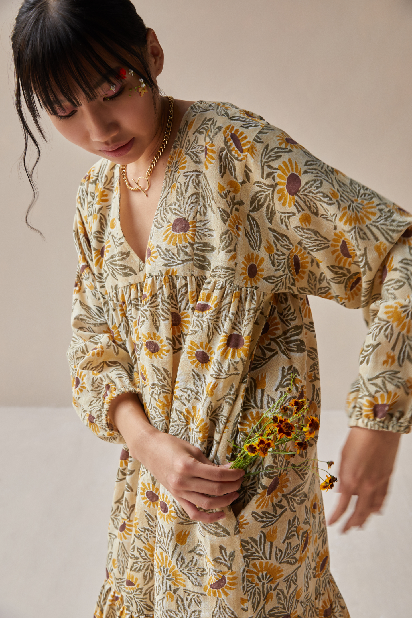 Sunflowery handwoven organic cotton dress