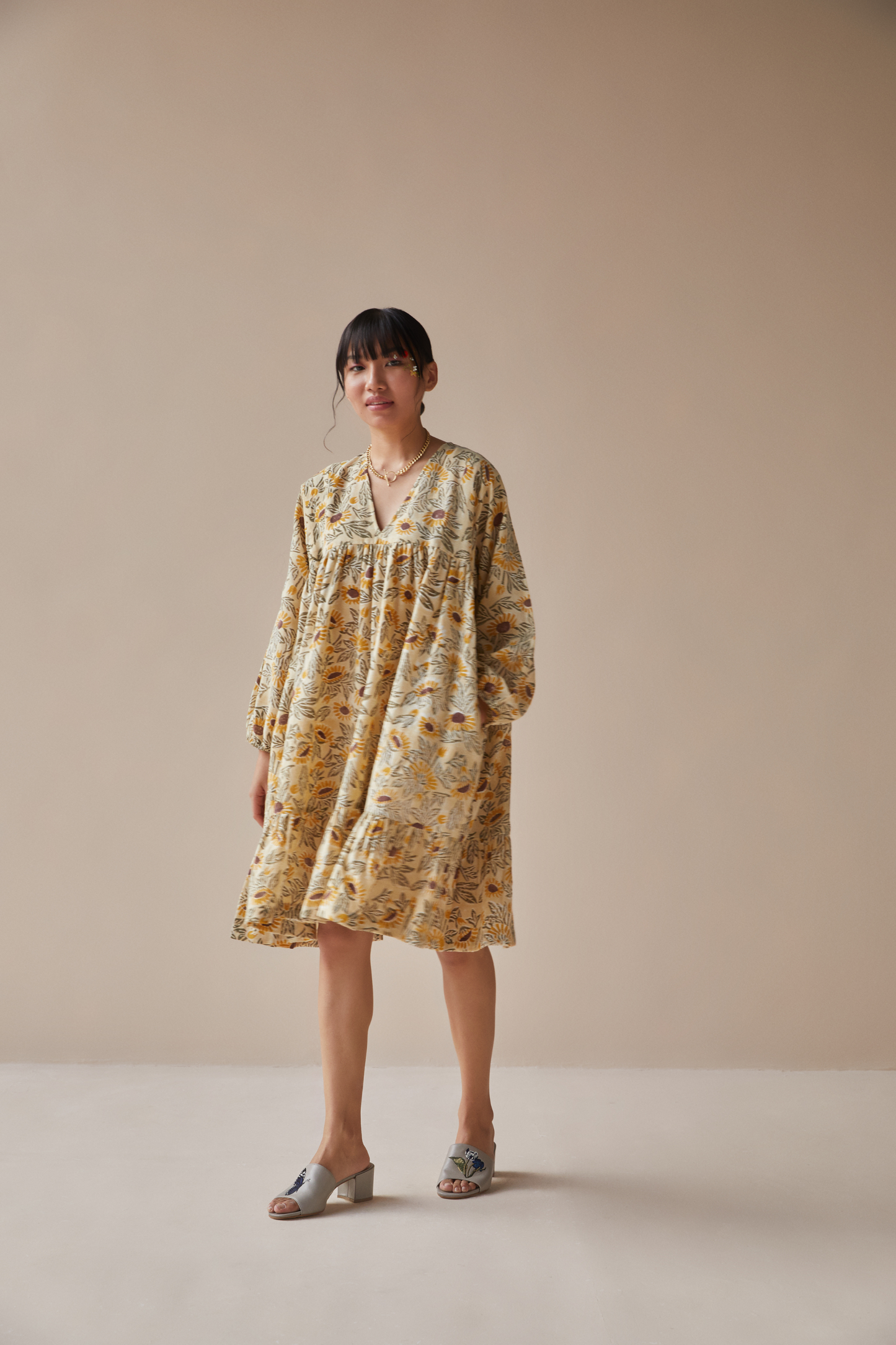 Sunflowery handwoven organic cotton dress