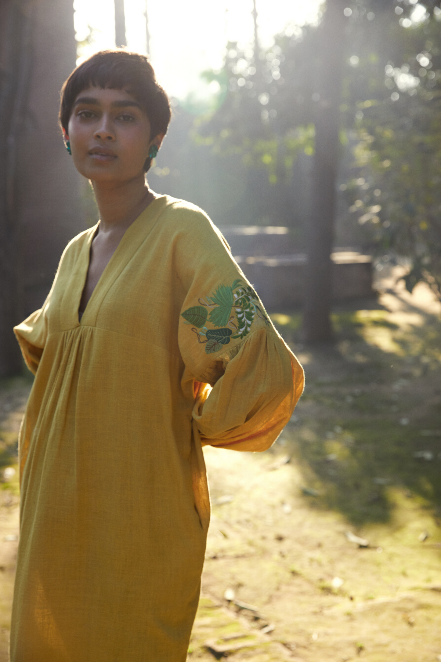 Sunshine handwoven organic cotton v-neck dress