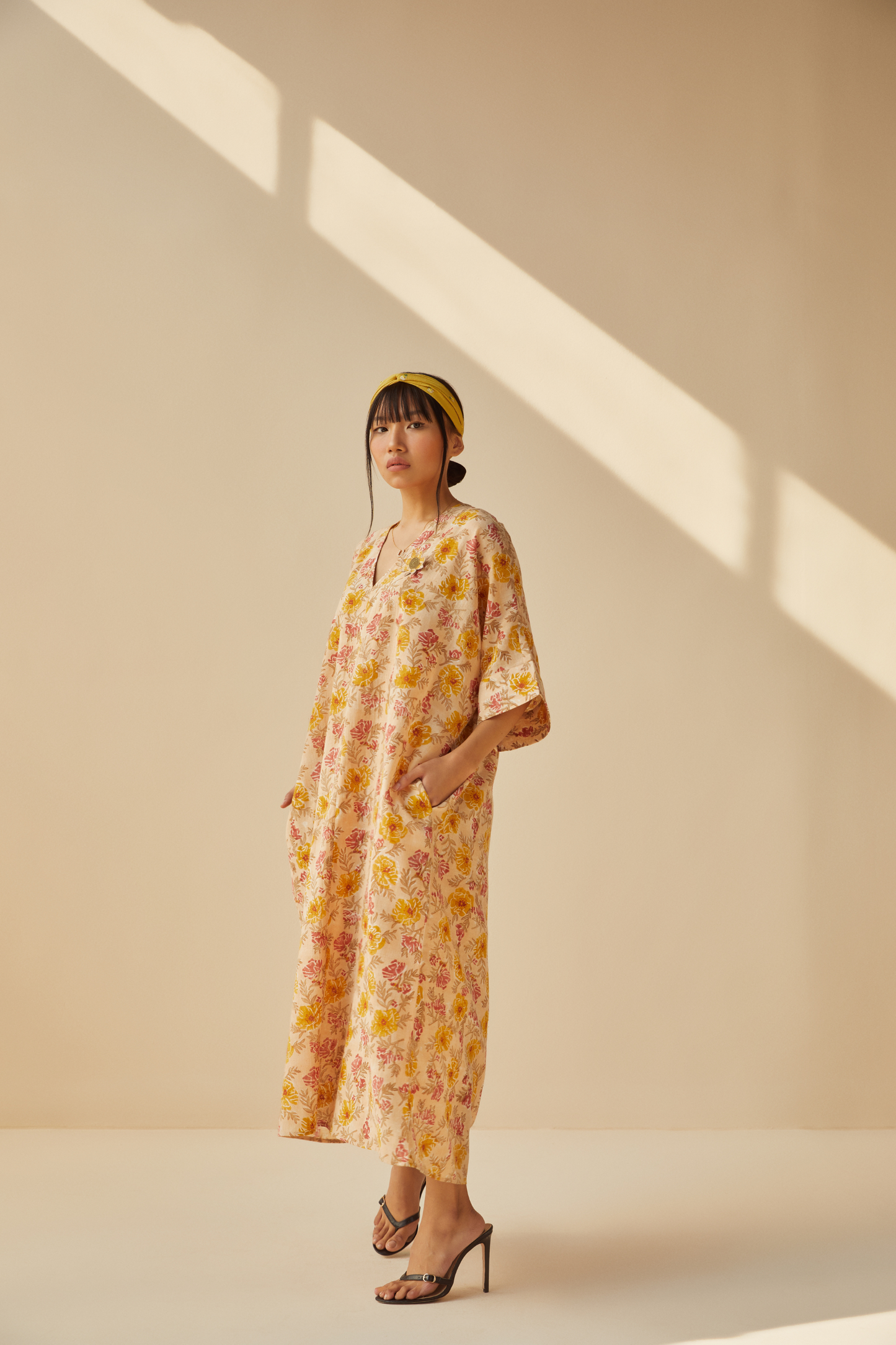 The Flower Power handwoven organic cotton kaftan