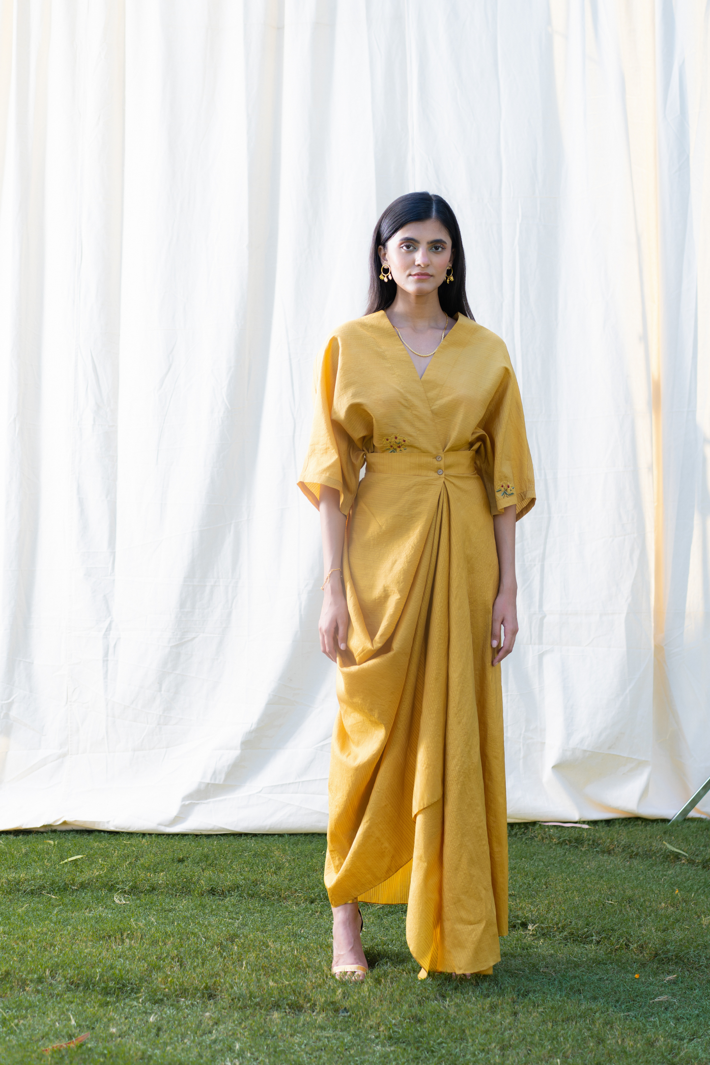 The Golden silk drape skirt
