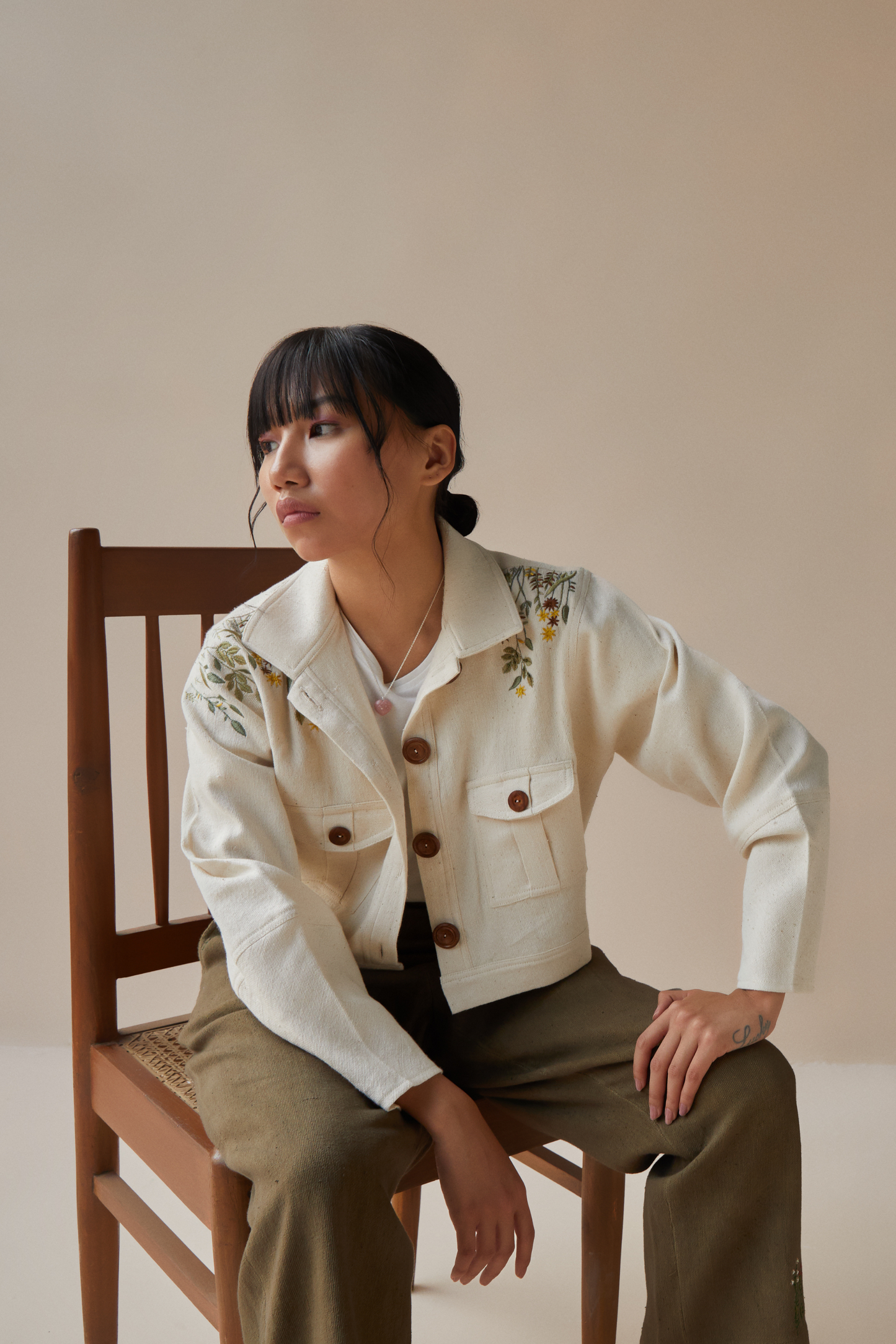 Wildflower Oasis handwoven organic cotton crop jacket