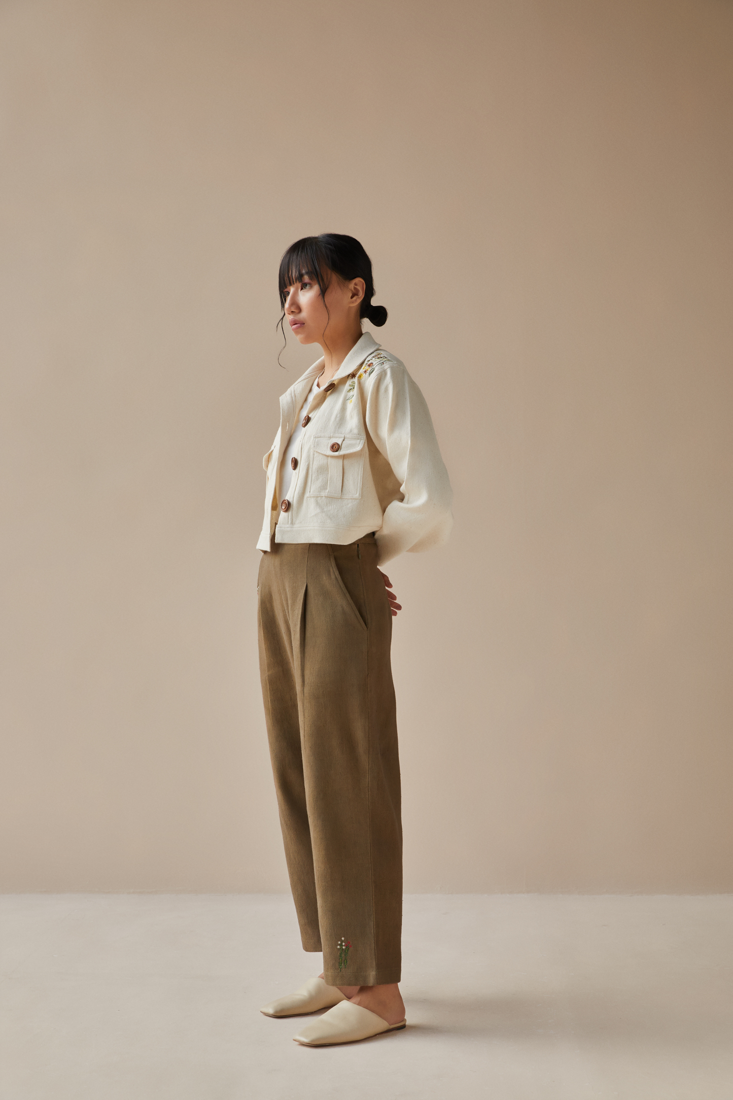 Wildflower Oasis handwoven organic cotton crop jacket