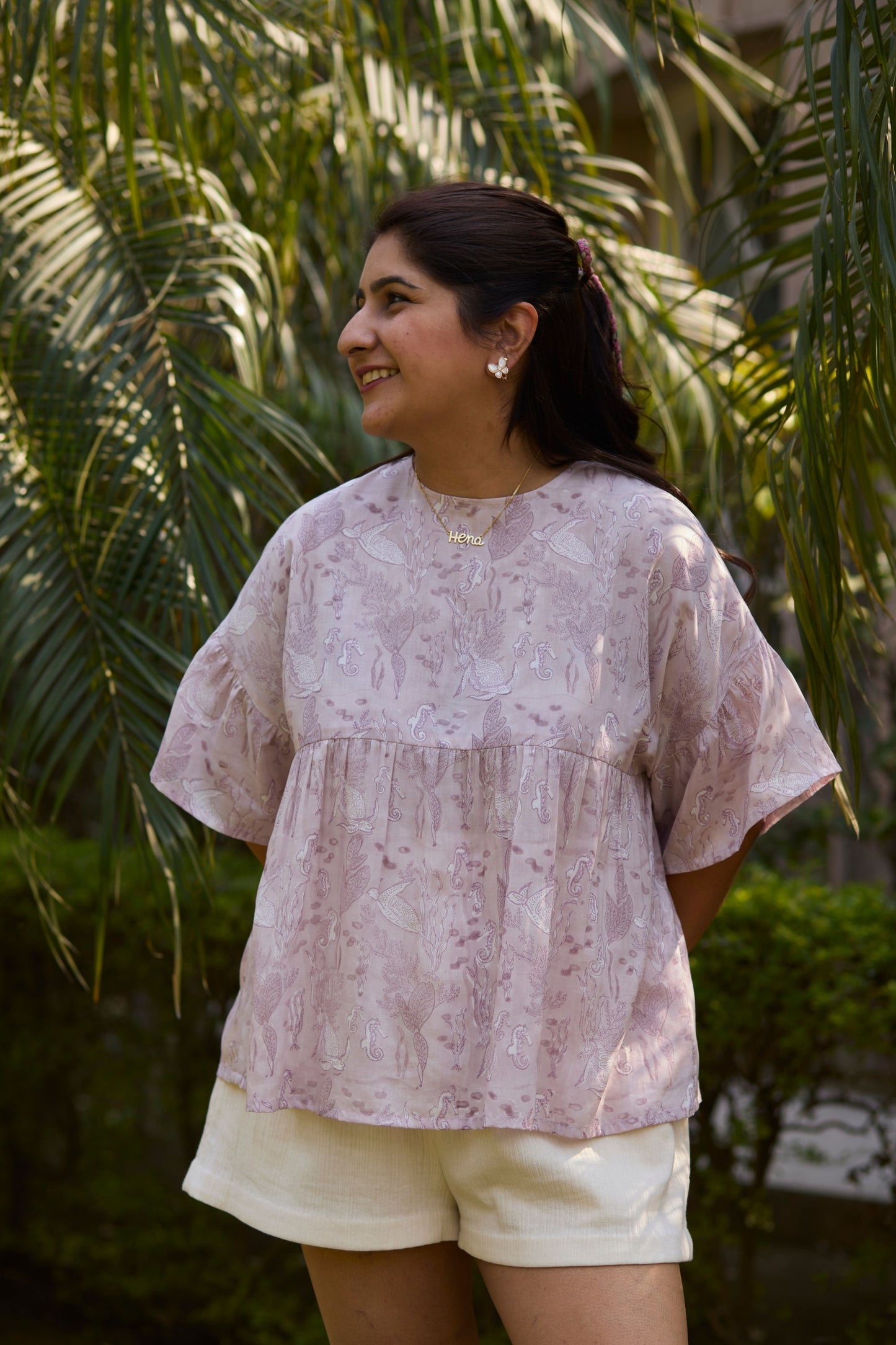 Coral Paradise Peplum Lyocell Top