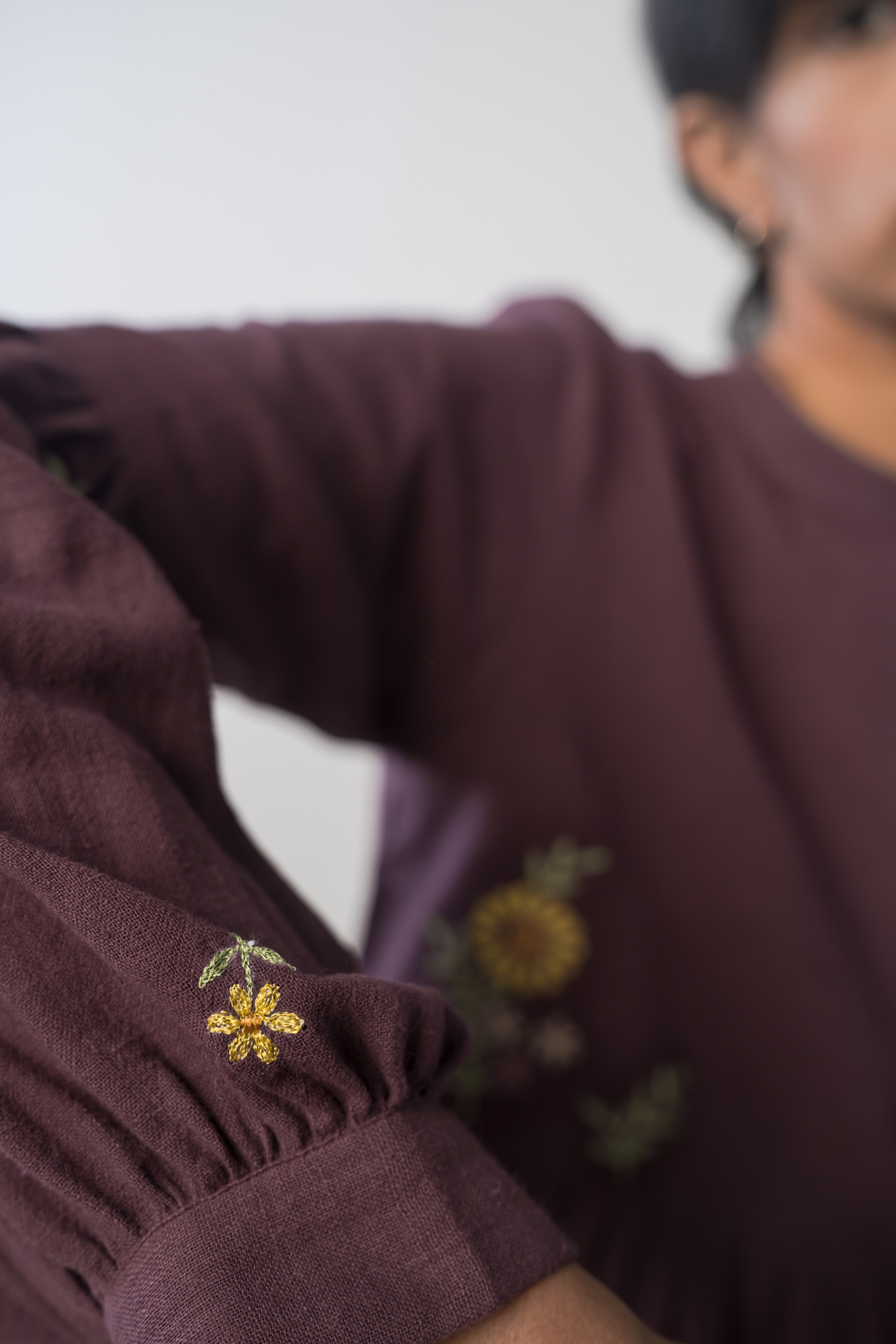 Midnight Bloom handwoven organic cotton peplum top