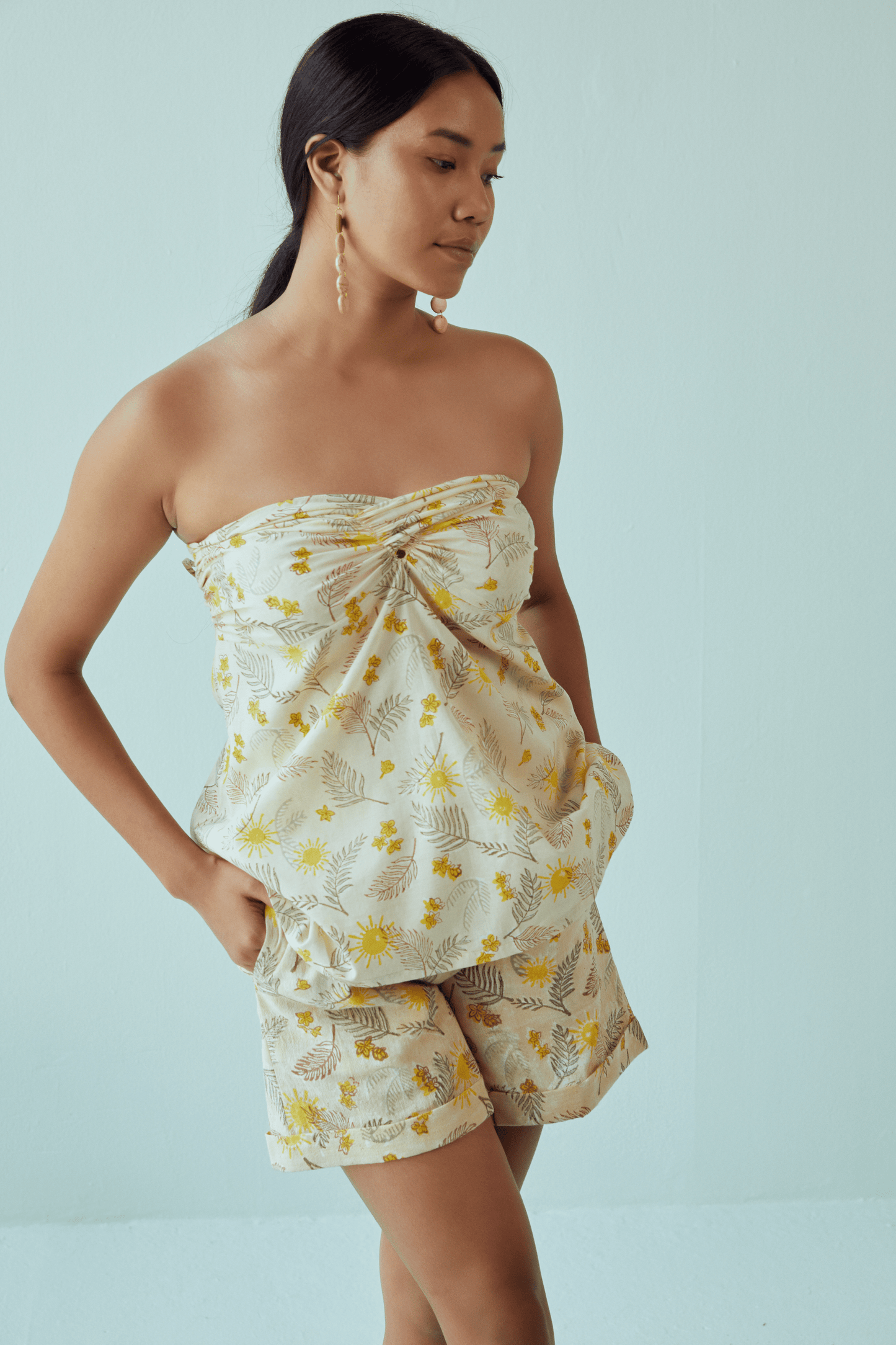 Sunny palm handwoven organic cotton shorts