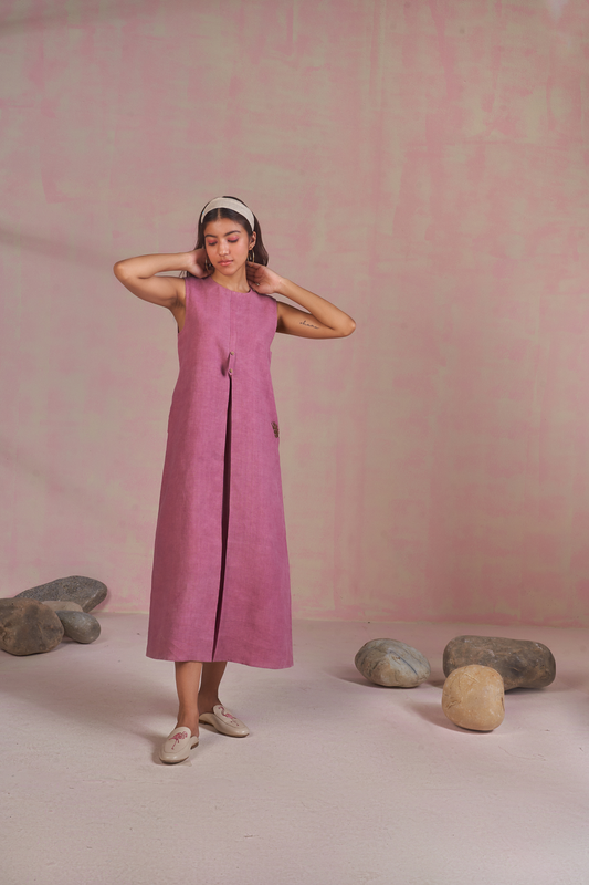 Pink Coral naturally dyed hemp maxi dress