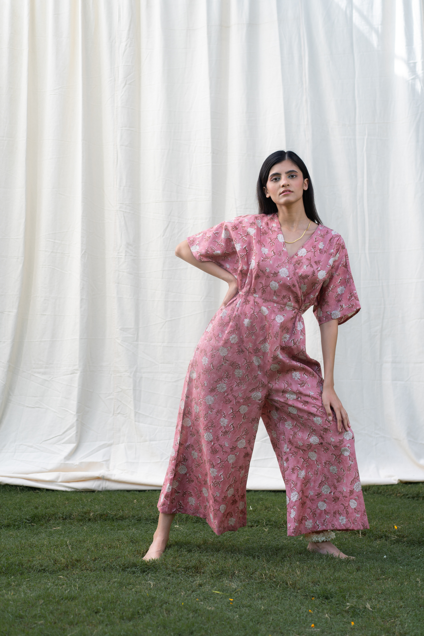 Dahlia Pink silk jumpsuit