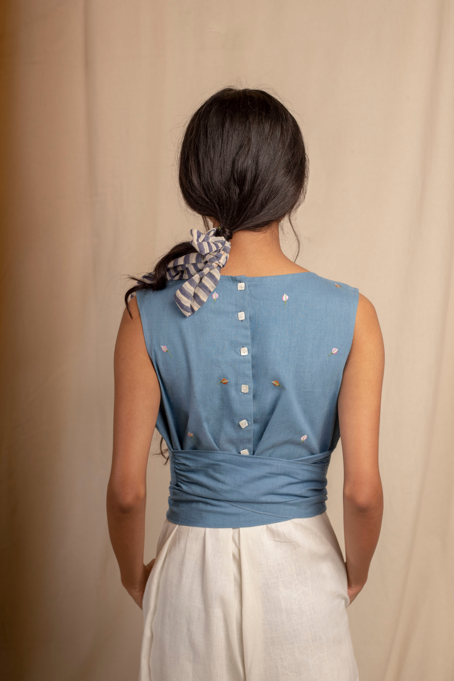  Sui | DAL PALMI embroidered, herbal-dyed hemp sleeveless jumpsuit with button detailing from Granita Summer Collection 2019