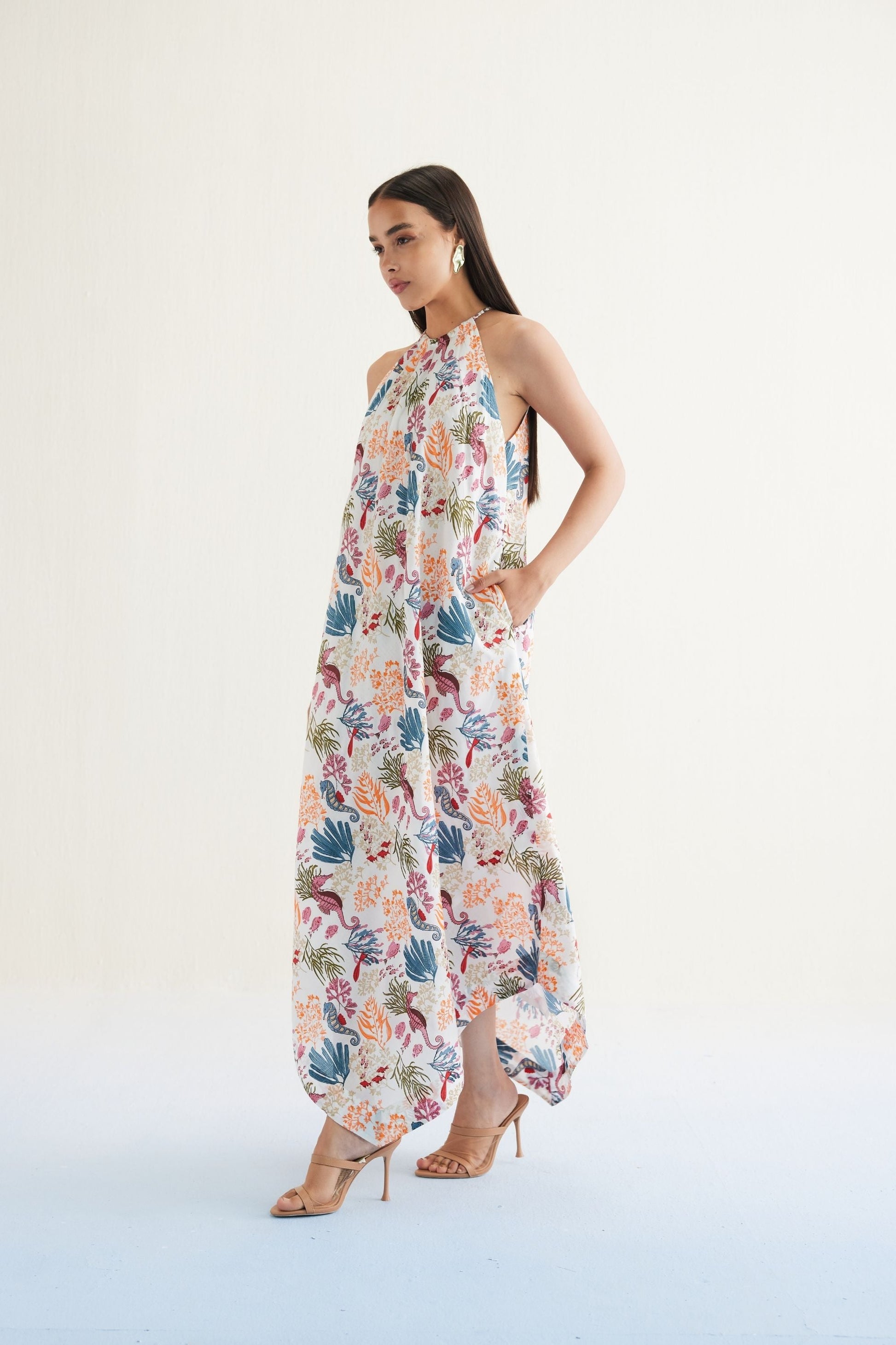 Deep Sea Lyocell Halter Maxi Dress