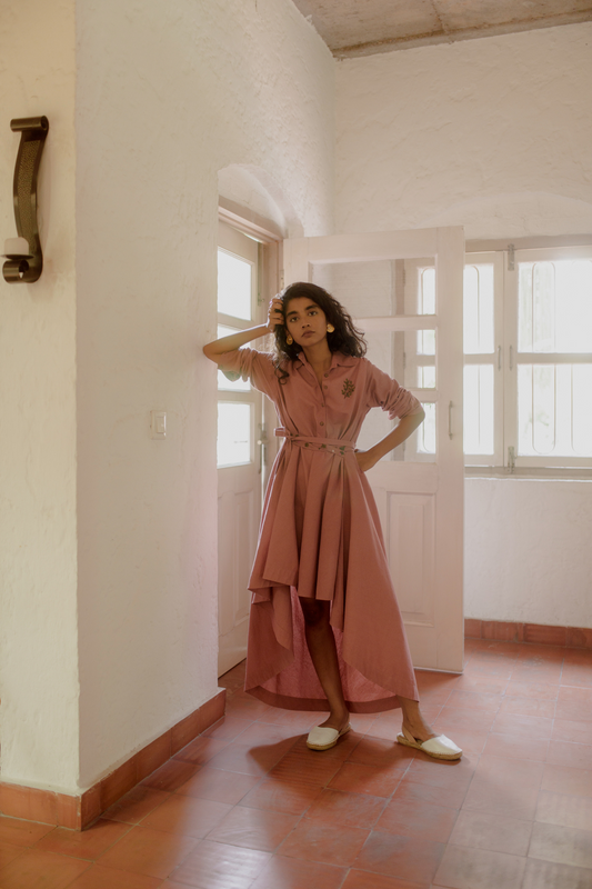 Sui | EASY BREEZY hand-embroidered, herbal-dyed, asymmetrical recycled fabric dress (Flow edition) from Flow Winter Collection 2019