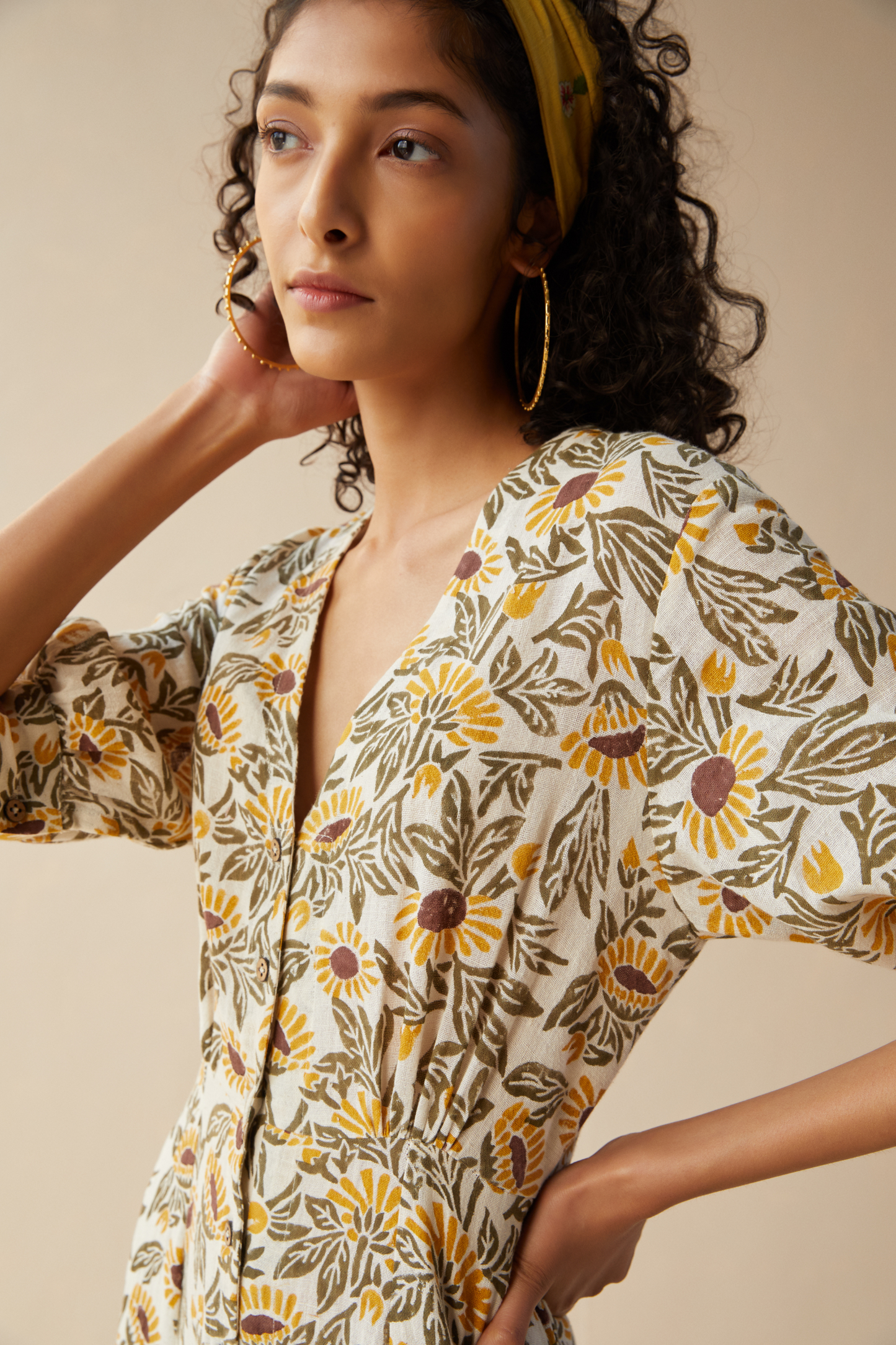 Field of Sunflowers handwoven organic cotton maxi dress