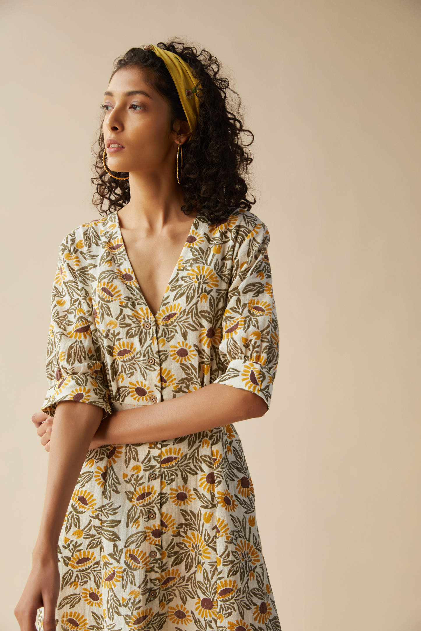 Field of Sunflowers handwoven organic cotton maxi dress