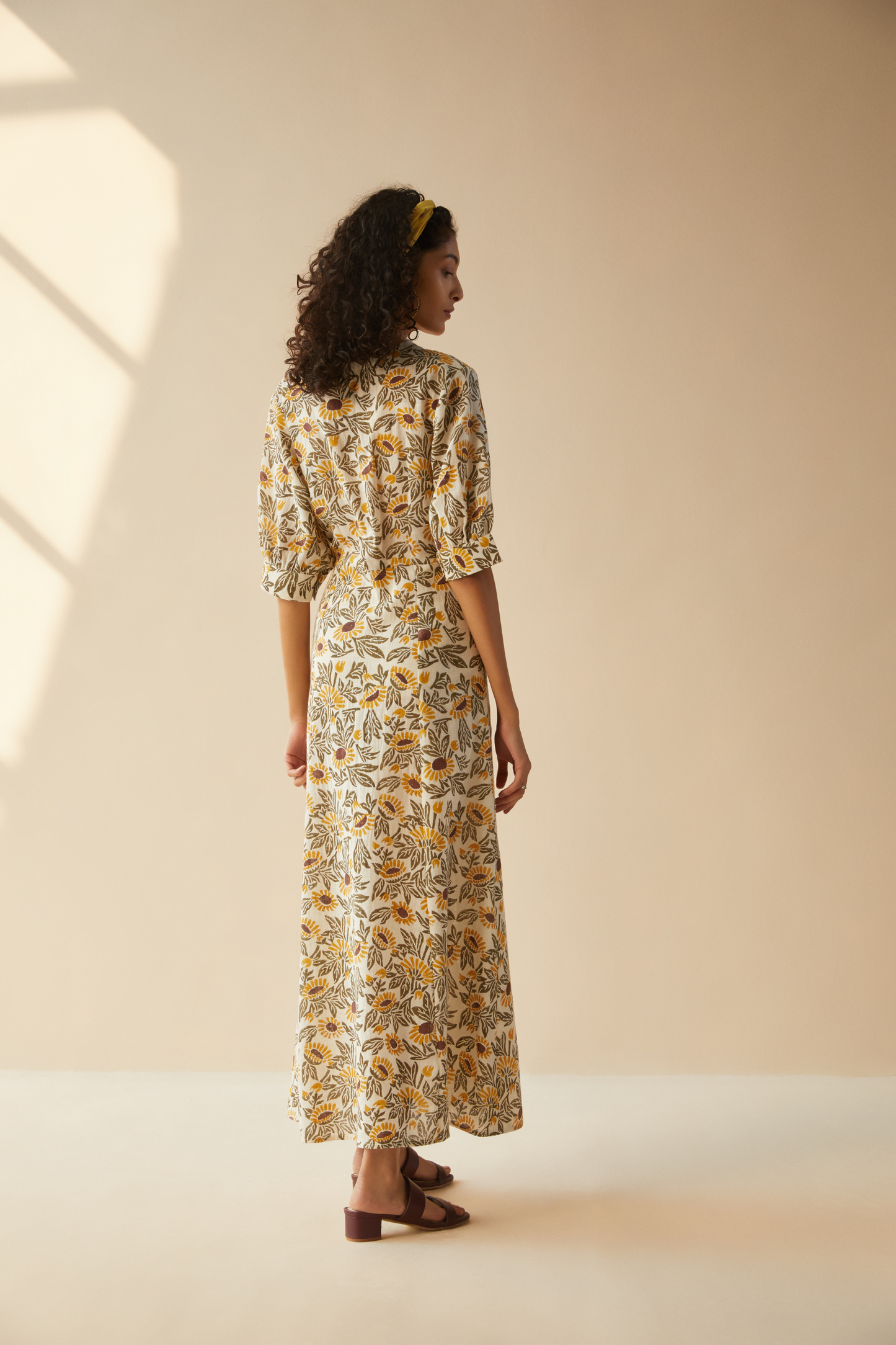 Field of Sunflowers handwoven organic cotton maxi dress