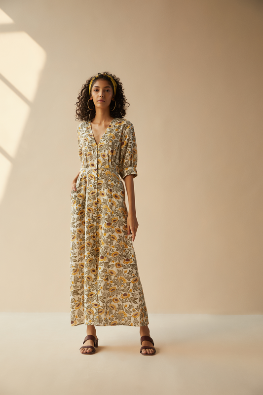 field of sunflowers organic cotton maxi dress