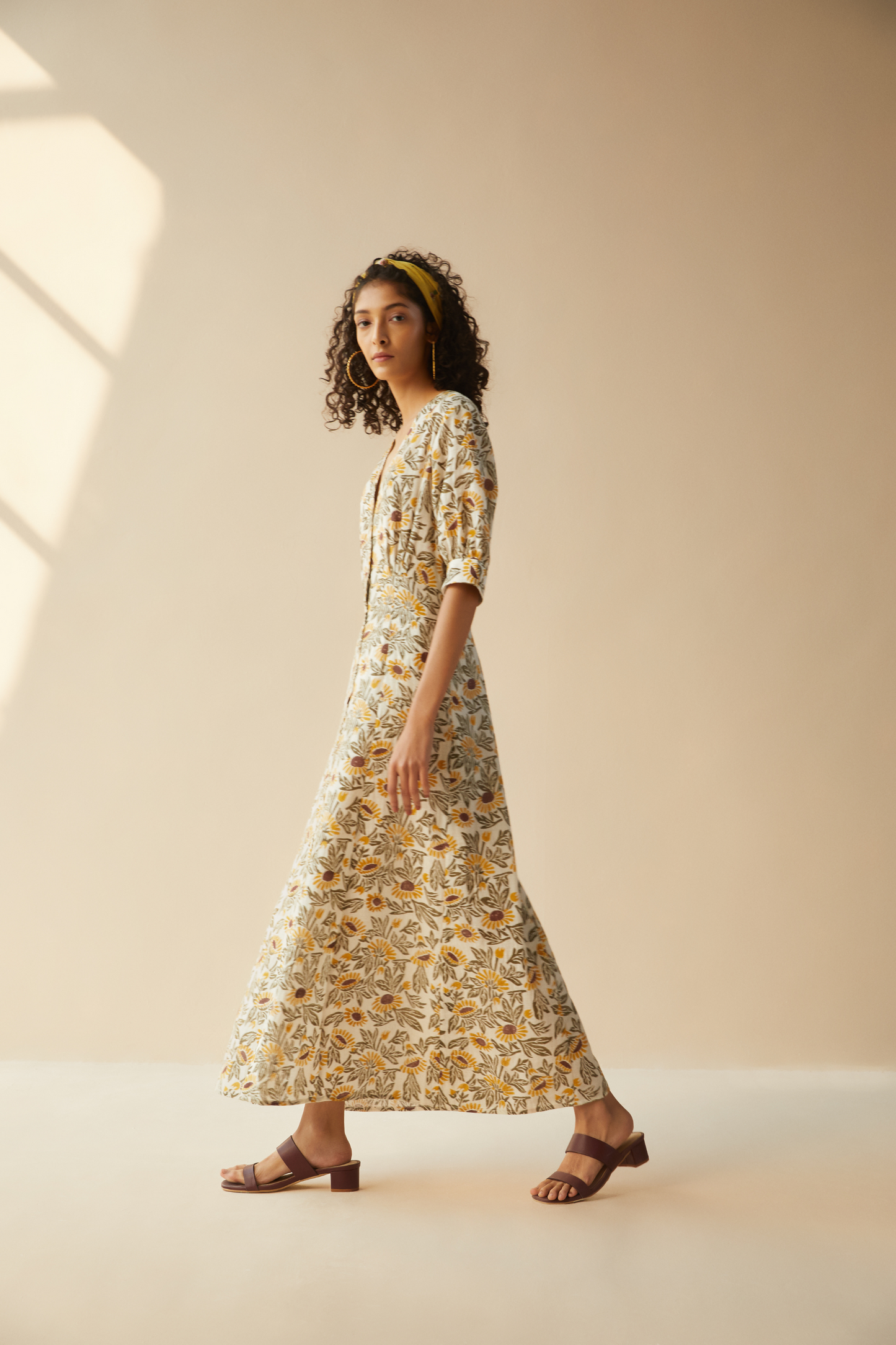 Field of Sunflowers handwoven organic cotton maxi dress