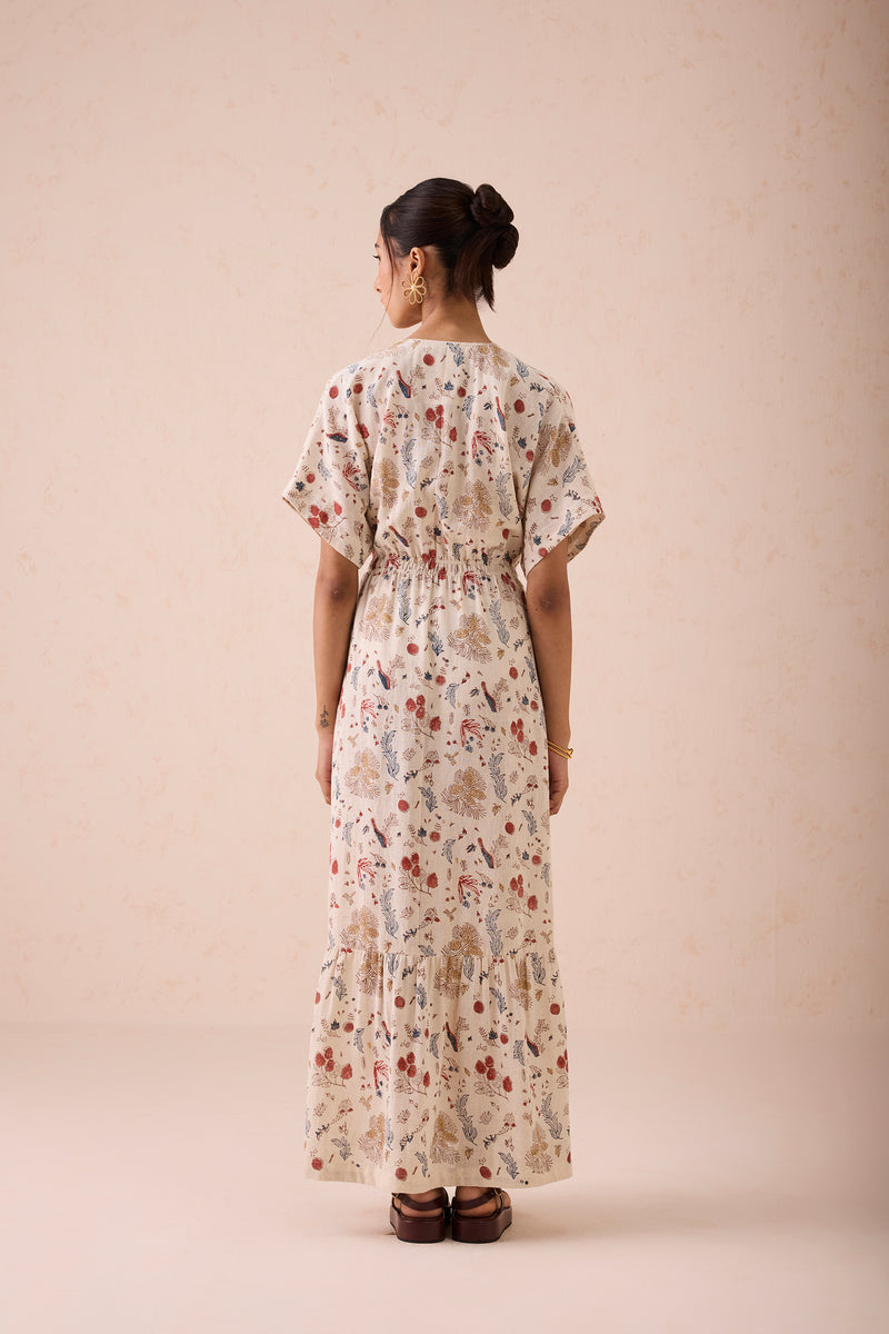 Forest Bloom Handwoven Kala Cotton Maxi Dress