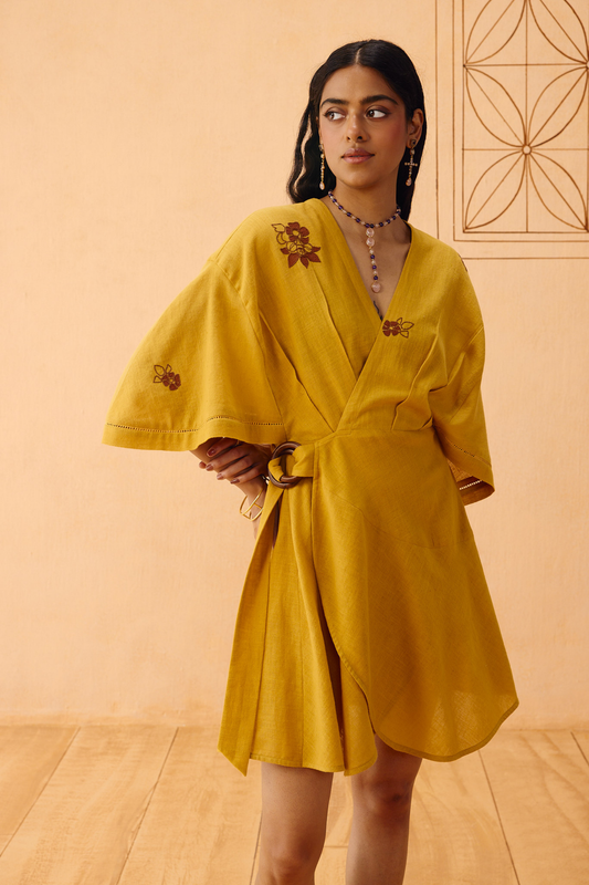 Glowing Garden Handspun Handwoven Organic Cotton Wrap Dress