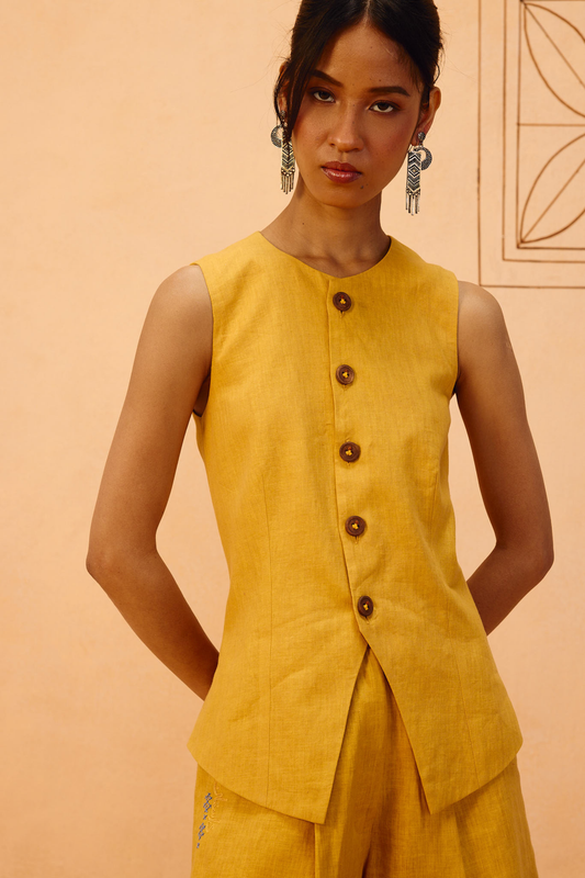 Golden Daydream Linen Waistcoat