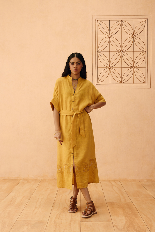 Golden Palm Linen Maxi Dress