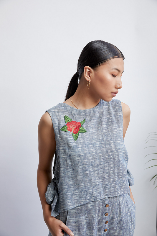 Knot It Up sleeveless handwoven organic cotton top